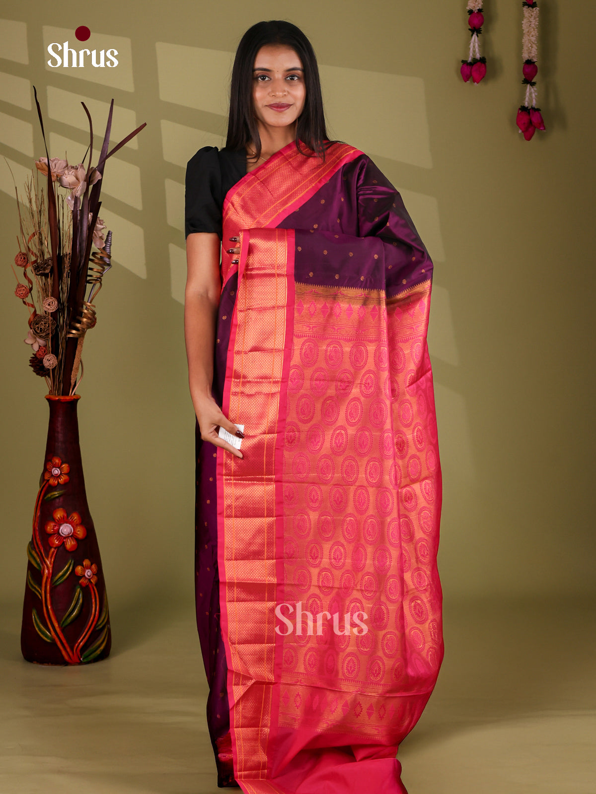 Violet & Pink - Semi Paithani Saree