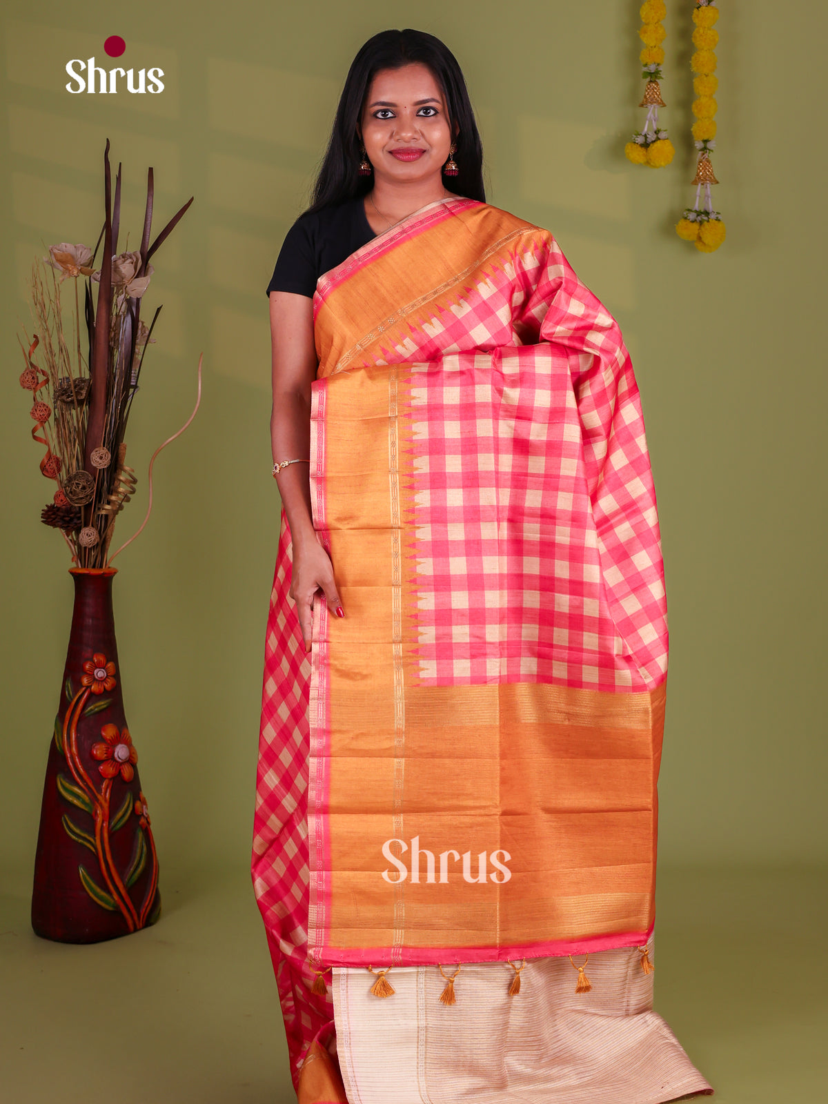 Pink & Cream - Semi Tussar Saree