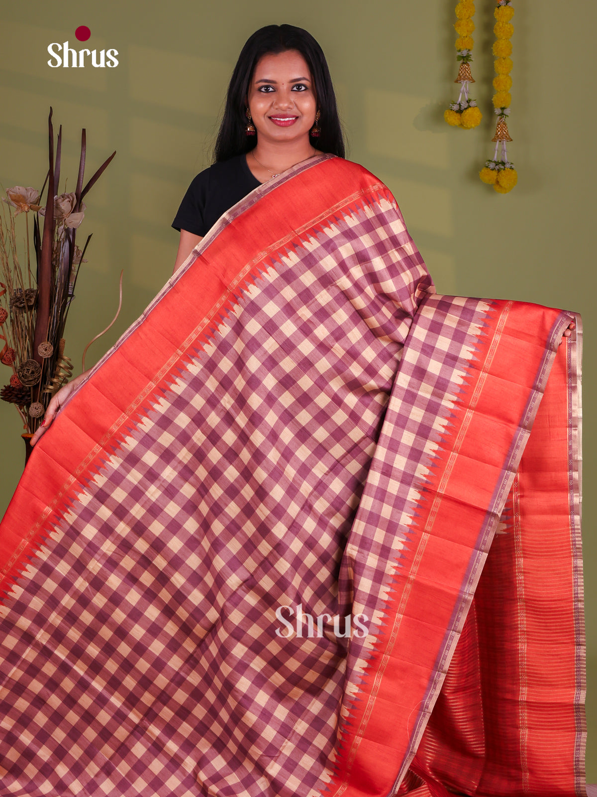 Purple & Orange - Semi Tussar Saree