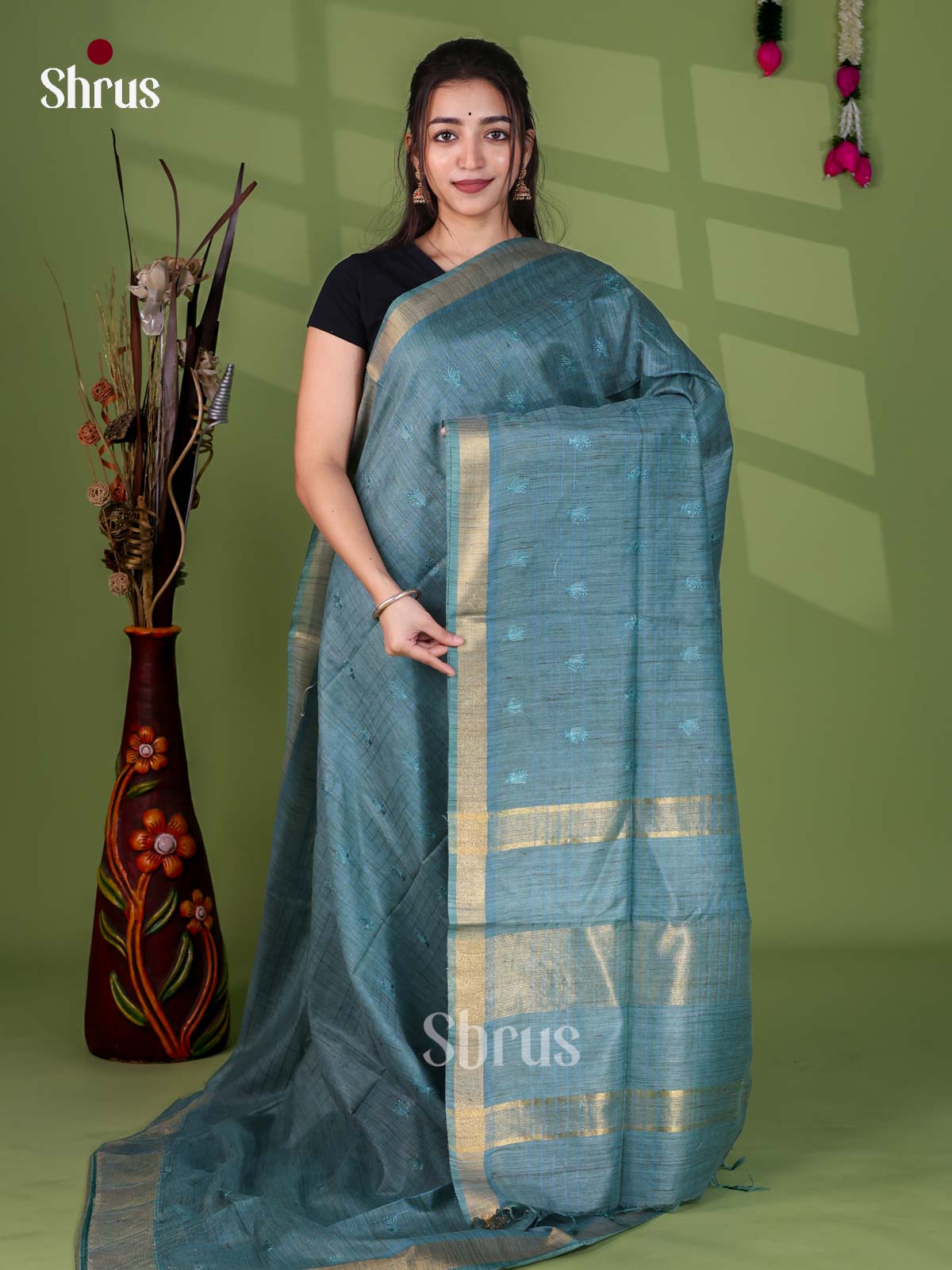 Semi Tussar Emb Saree - EJ12185