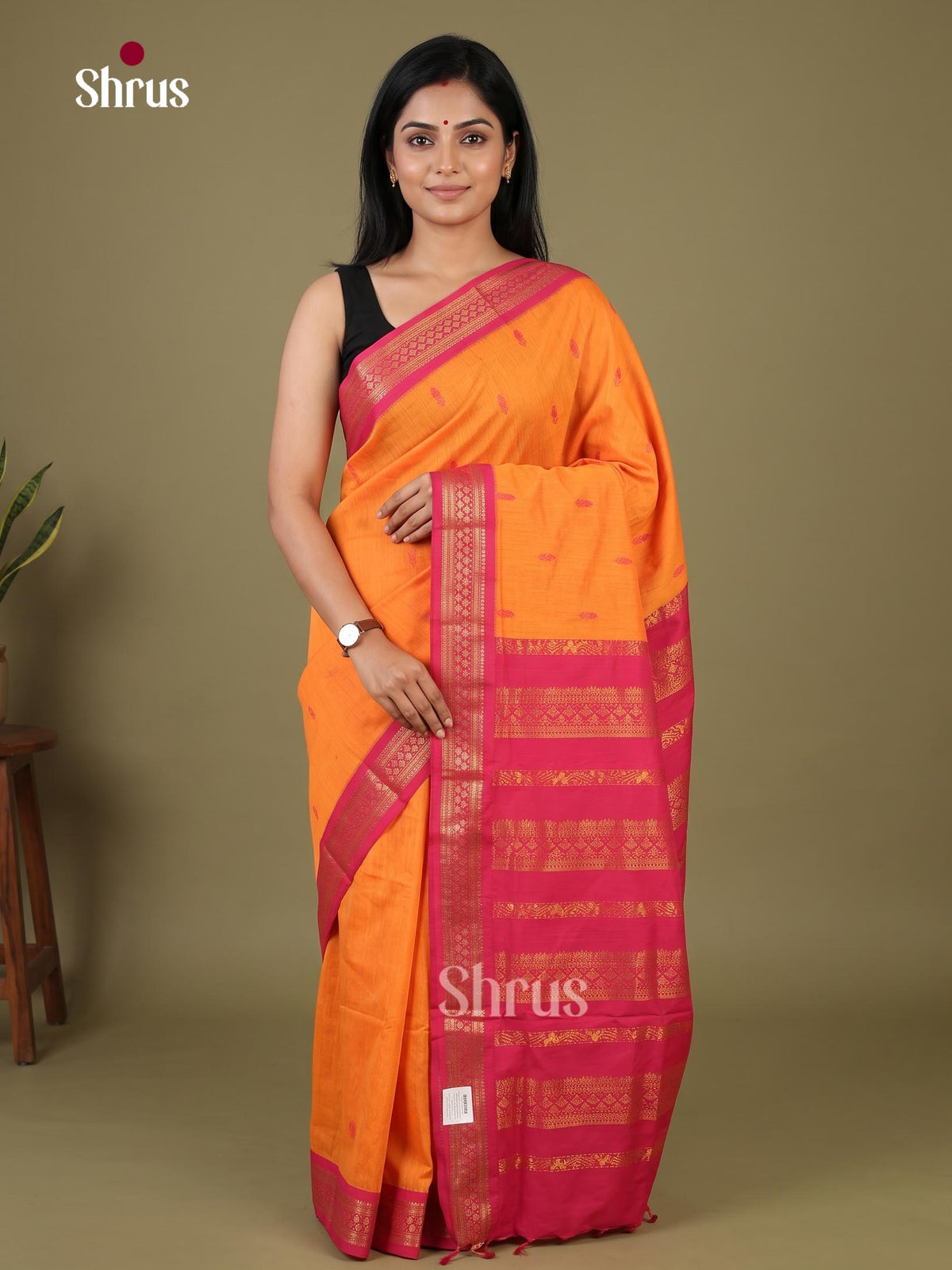 Orange & Pink- Kalyani Cotton Saree