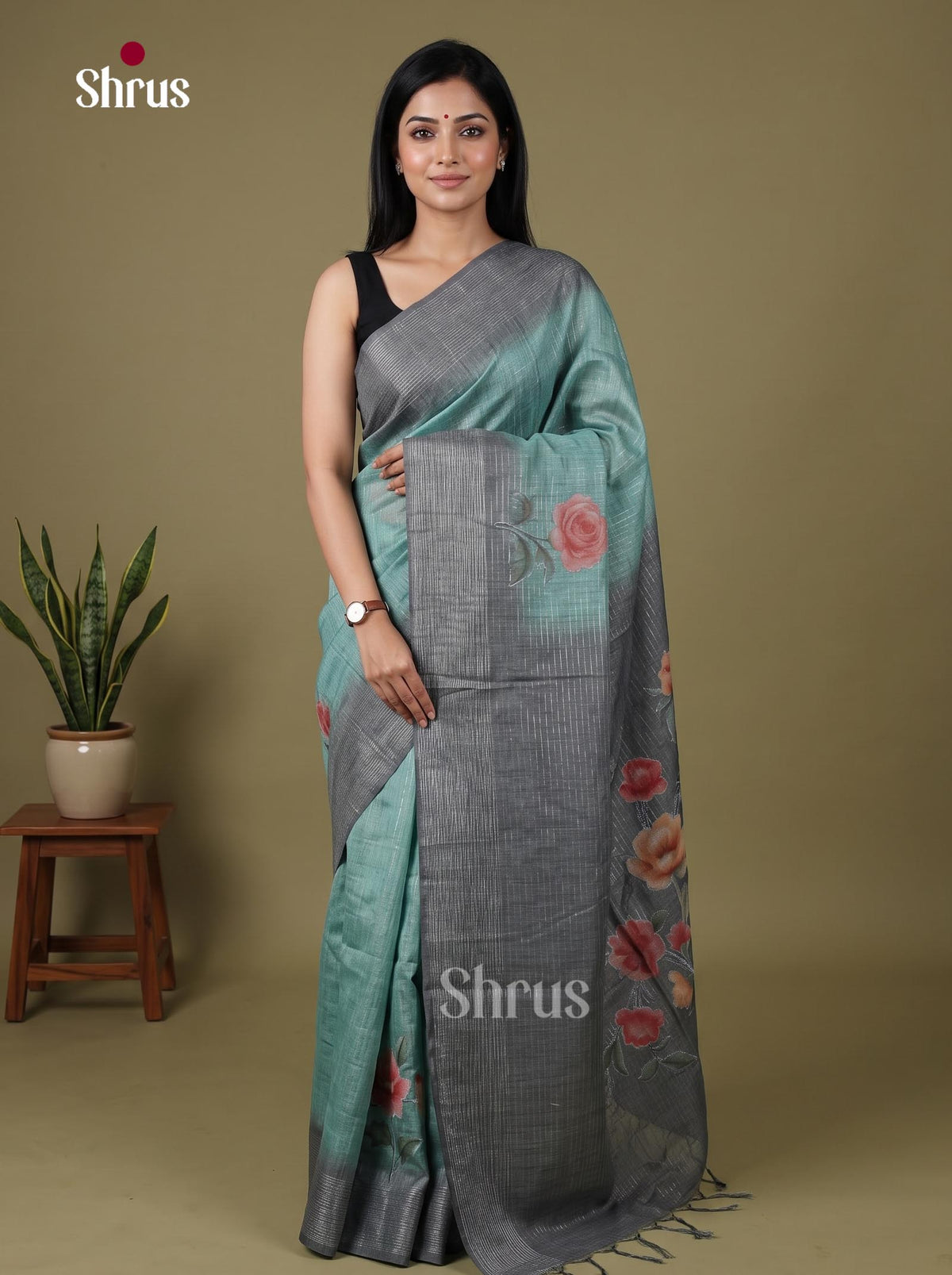 Semi Tussar Applique Saree - EJ15296