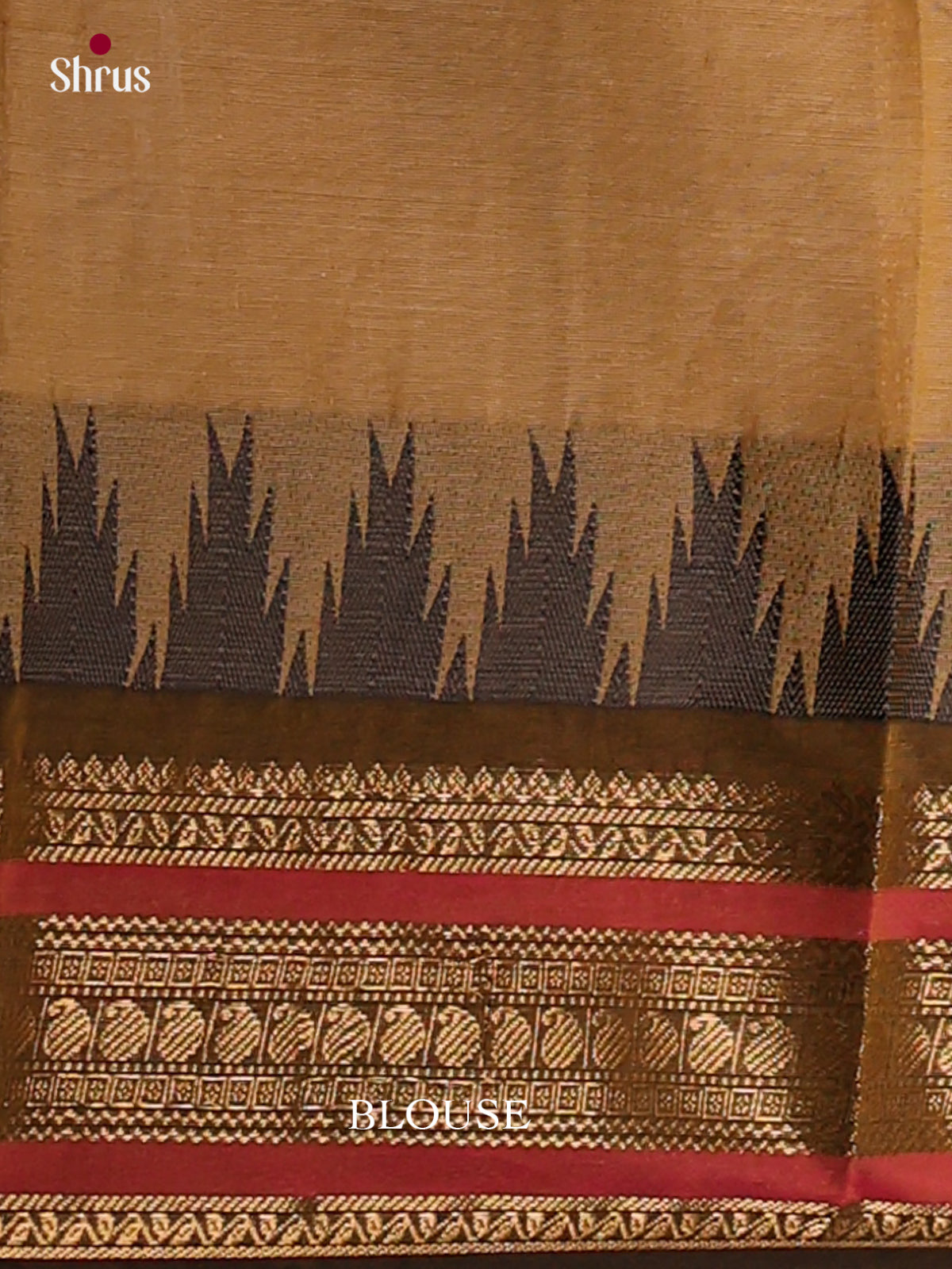Elegant Beige Chettinad Cotton Sarees With Thread Buttas & Brown Temple Zari Border