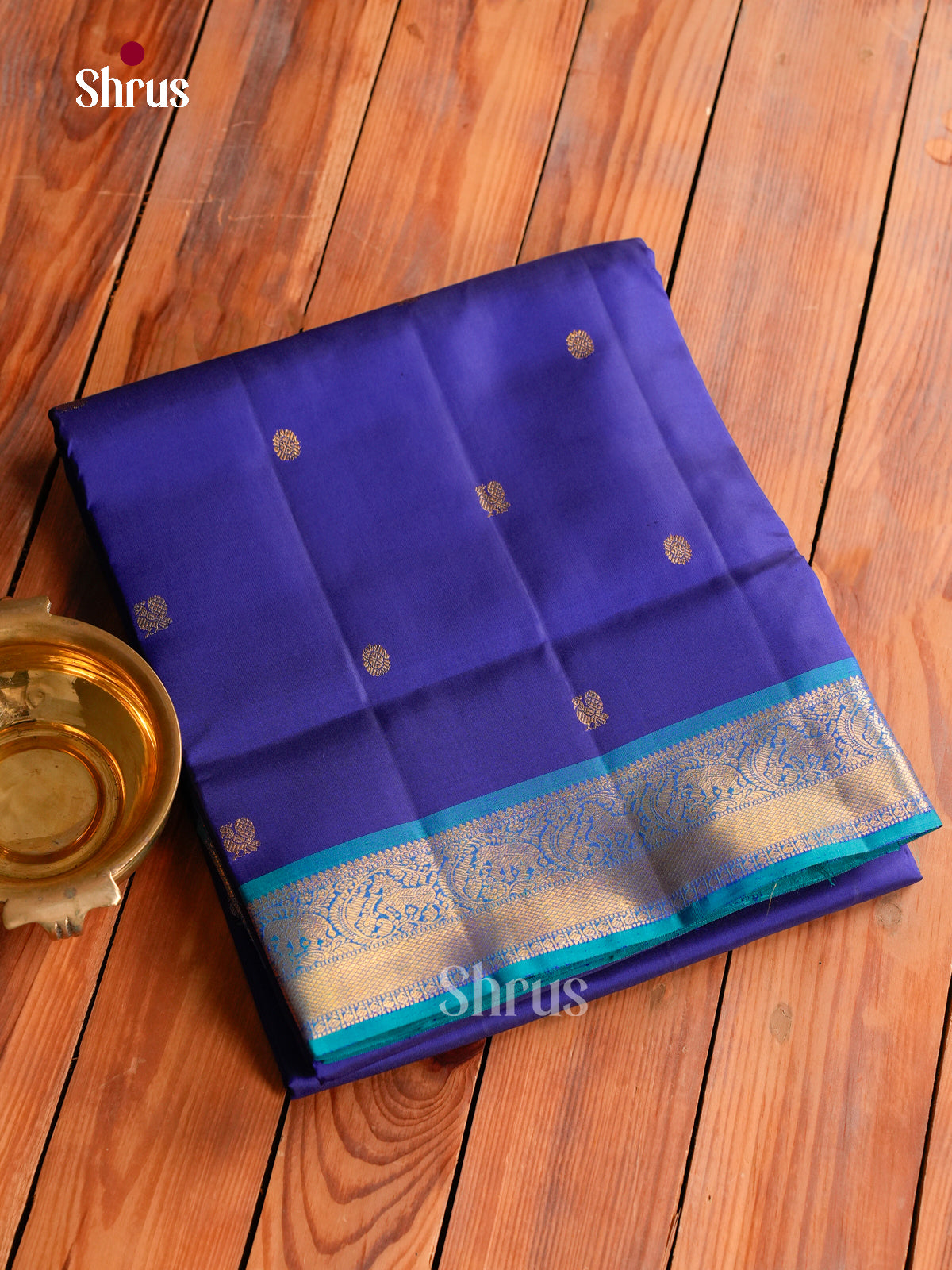 Elegant Dark Blue 9Yards Kanchipuram Saree With Plain Body | Blue Kaddi Zari & Chit Pallu