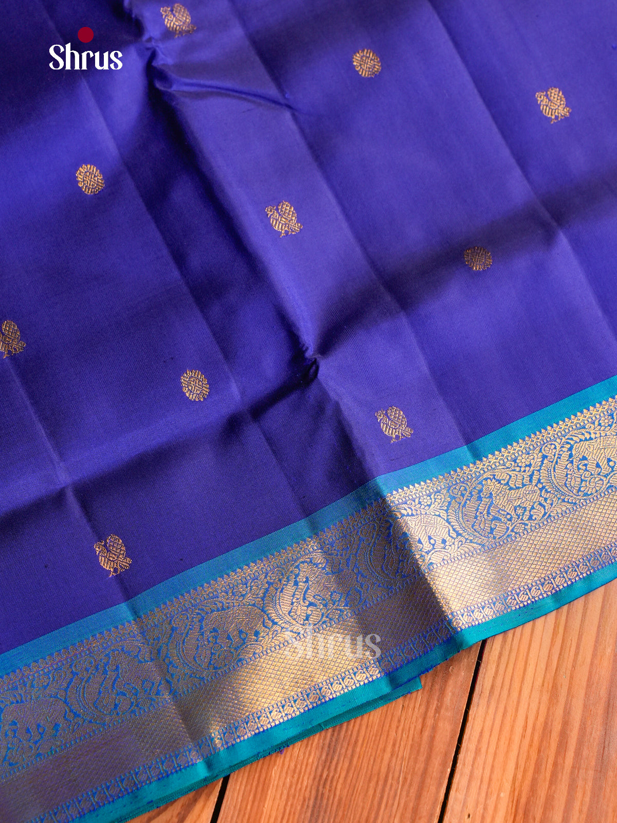 Elegant Dark Blue 9Yards Kanchipuram Sarees With Plain Body | Blue Kaddi Zari & Chit Pallu
