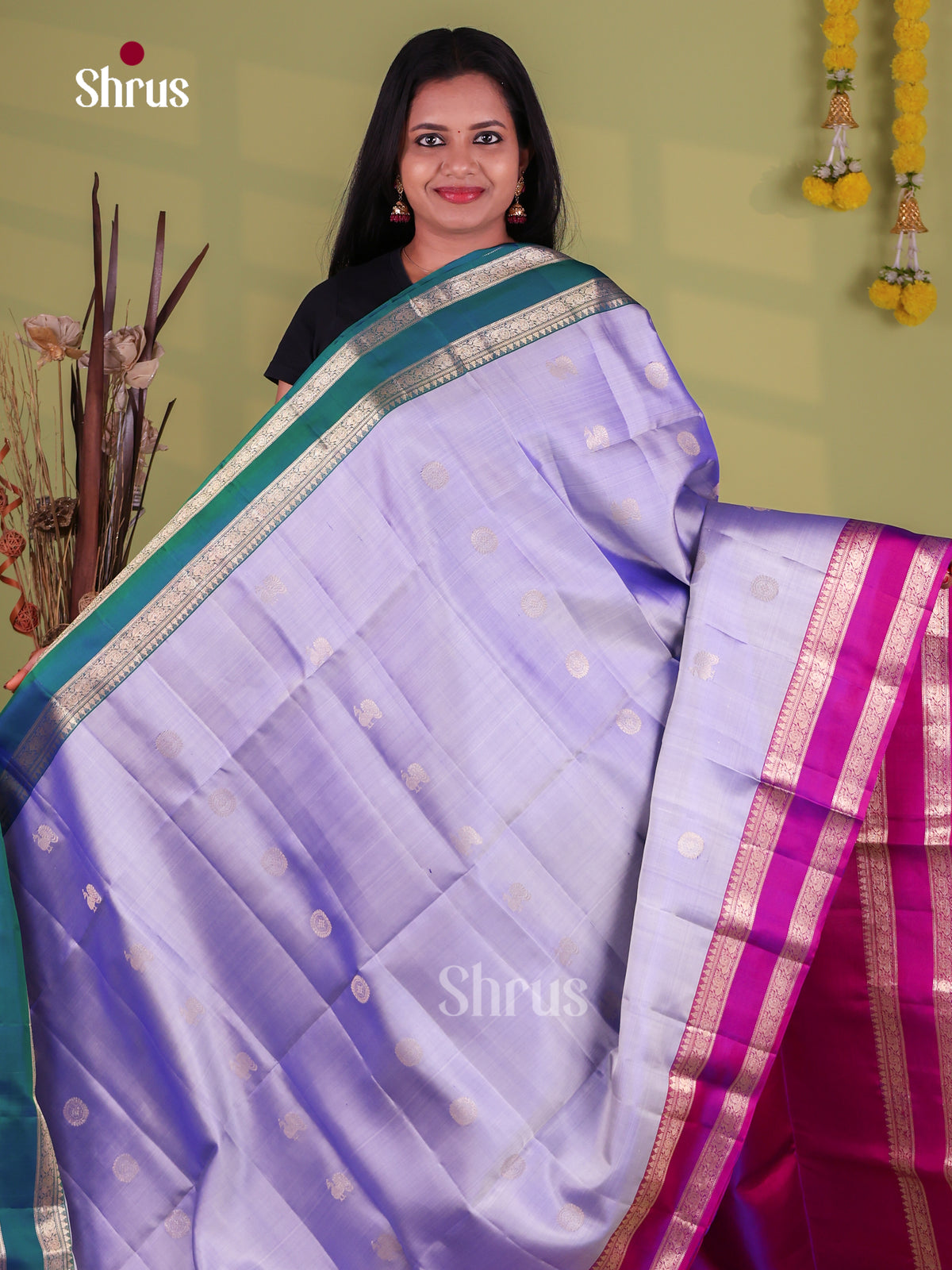 Elegant Pastel Lavender Soft Silk Sarees With Zari Buttas, Ganga Jamuna Rettapet Border & Magenta Brocade Pallu 1