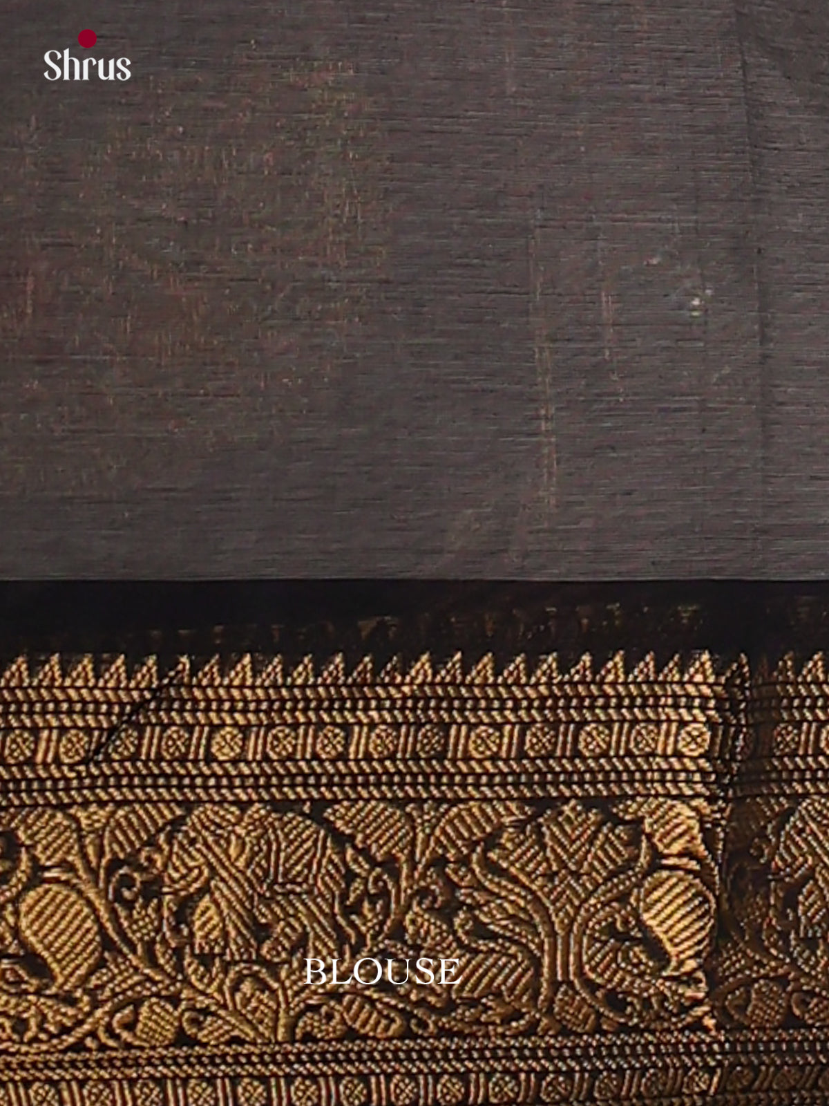 Ethnic Grey Chettinad Cotton Sarees With Gold Floral Buttas & Black Zari Border