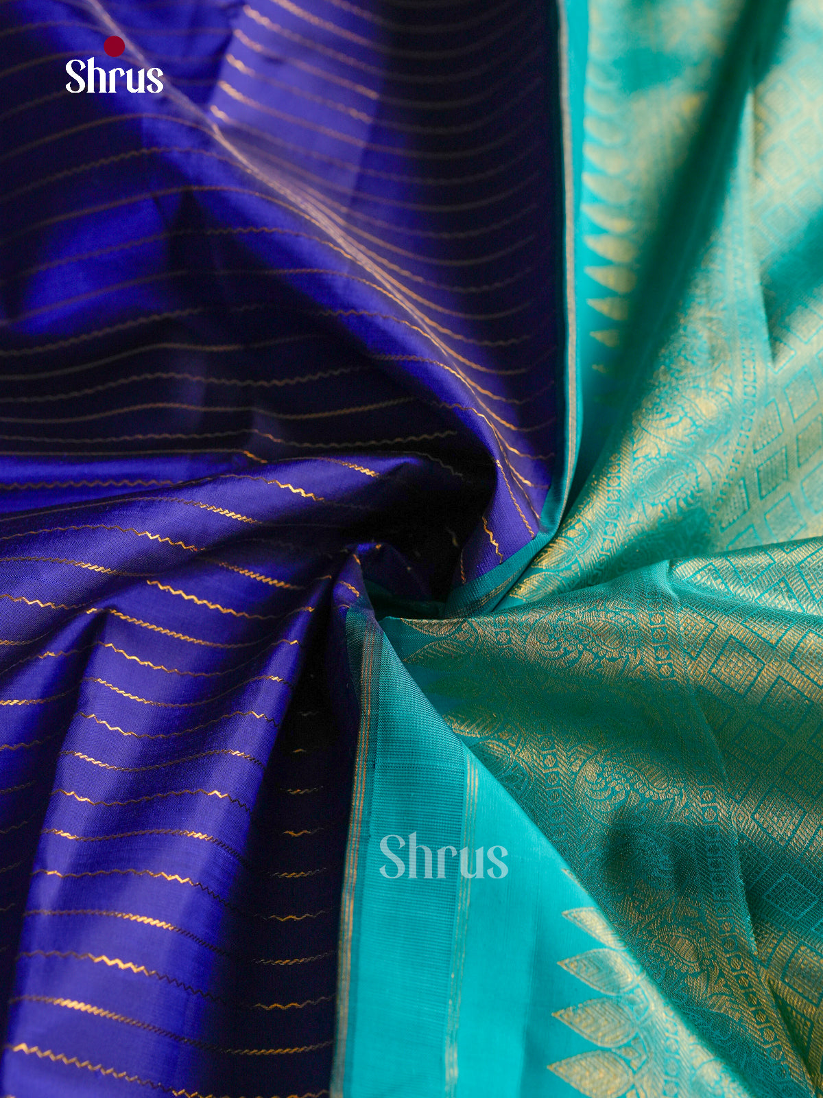 Exquisite Dark Blue Silk Saree With Wavy Zari Stripes | Turquoise Rettapet Zari Border
