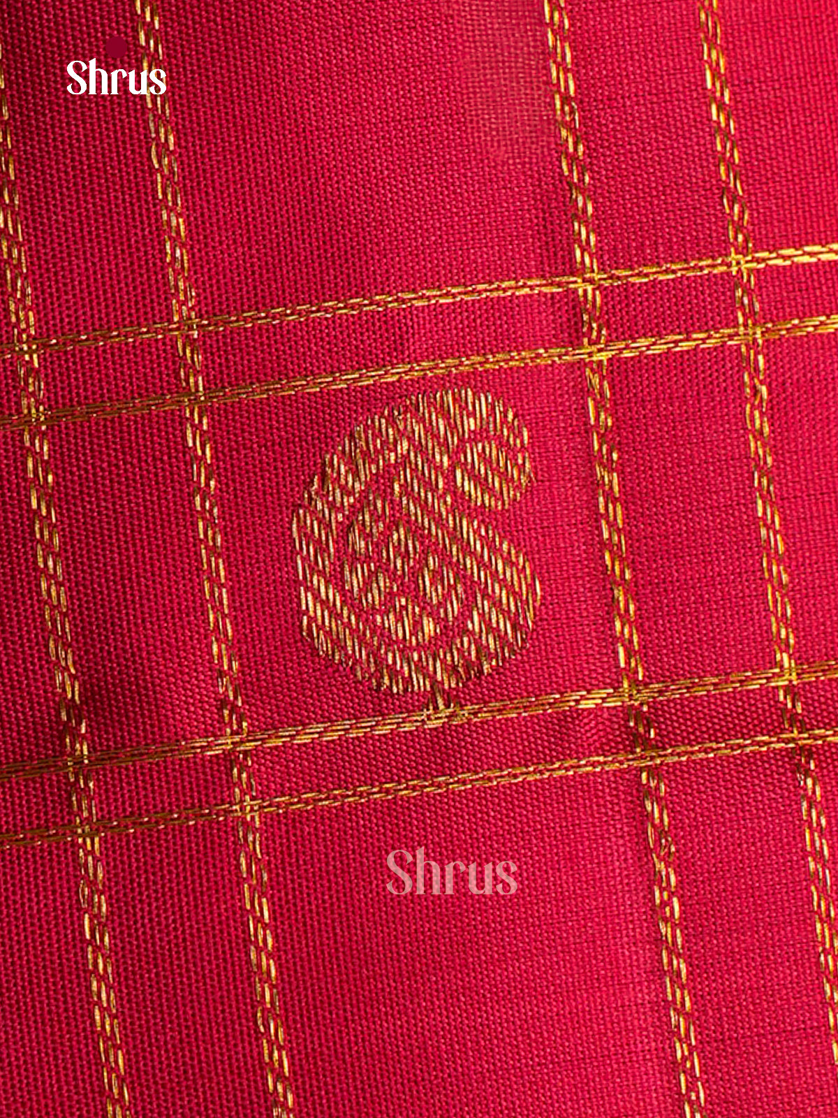 Exquisite Dark Pink Kanchipuram Sarees With Gold Grid Checks, Manga Buttas & Self Broad Zari Border