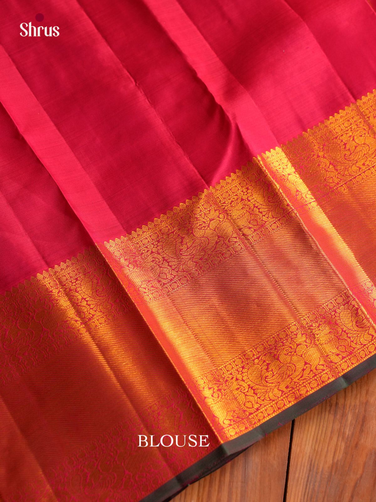 Exquisite Dark Pink Kanchipuram Silk Saree With Gold Grid Checks, Manga Buttas & Self Broad Zari Border
