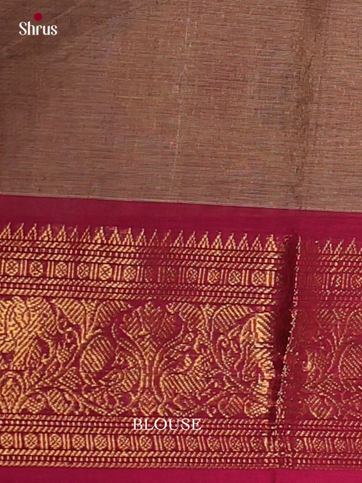 Exquisite Light Brown Chettinad Cotton Saree With Gold Floral Buttas & Pink Zari Border