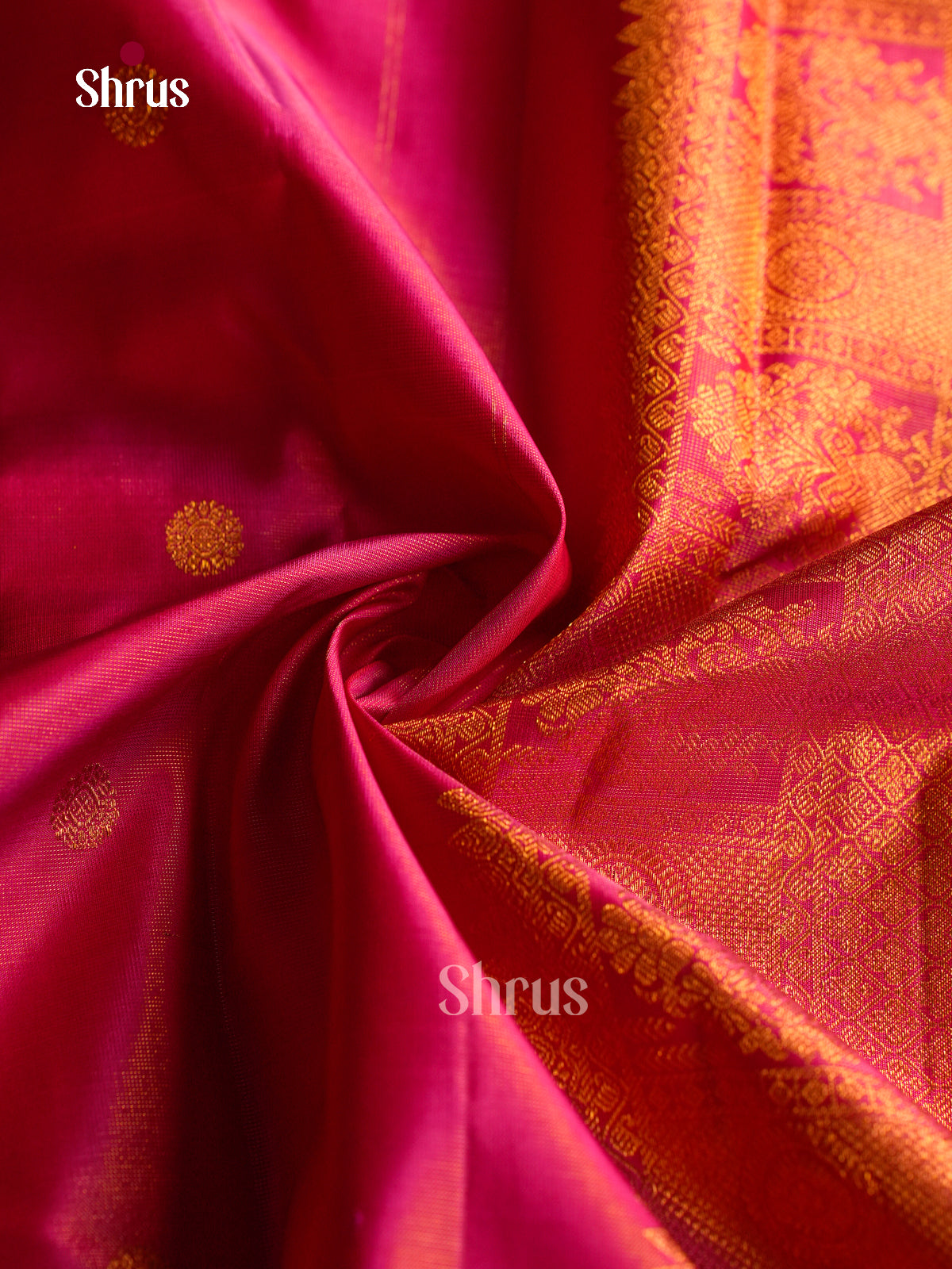 Exquisite Pink Pattu Saree With Gold Buttas | Self Zari Border & Brocade Pallu