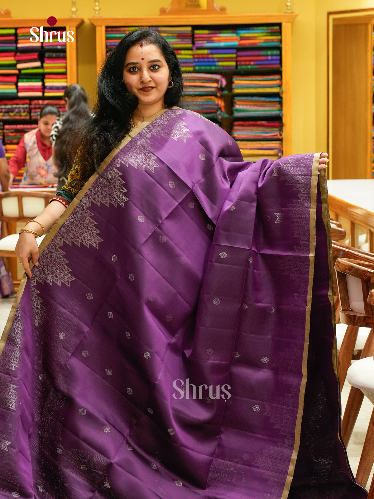 Exquisite Purple Soft Silk Sarees with Silver Buttas, Temple Border & Brocade Pallu