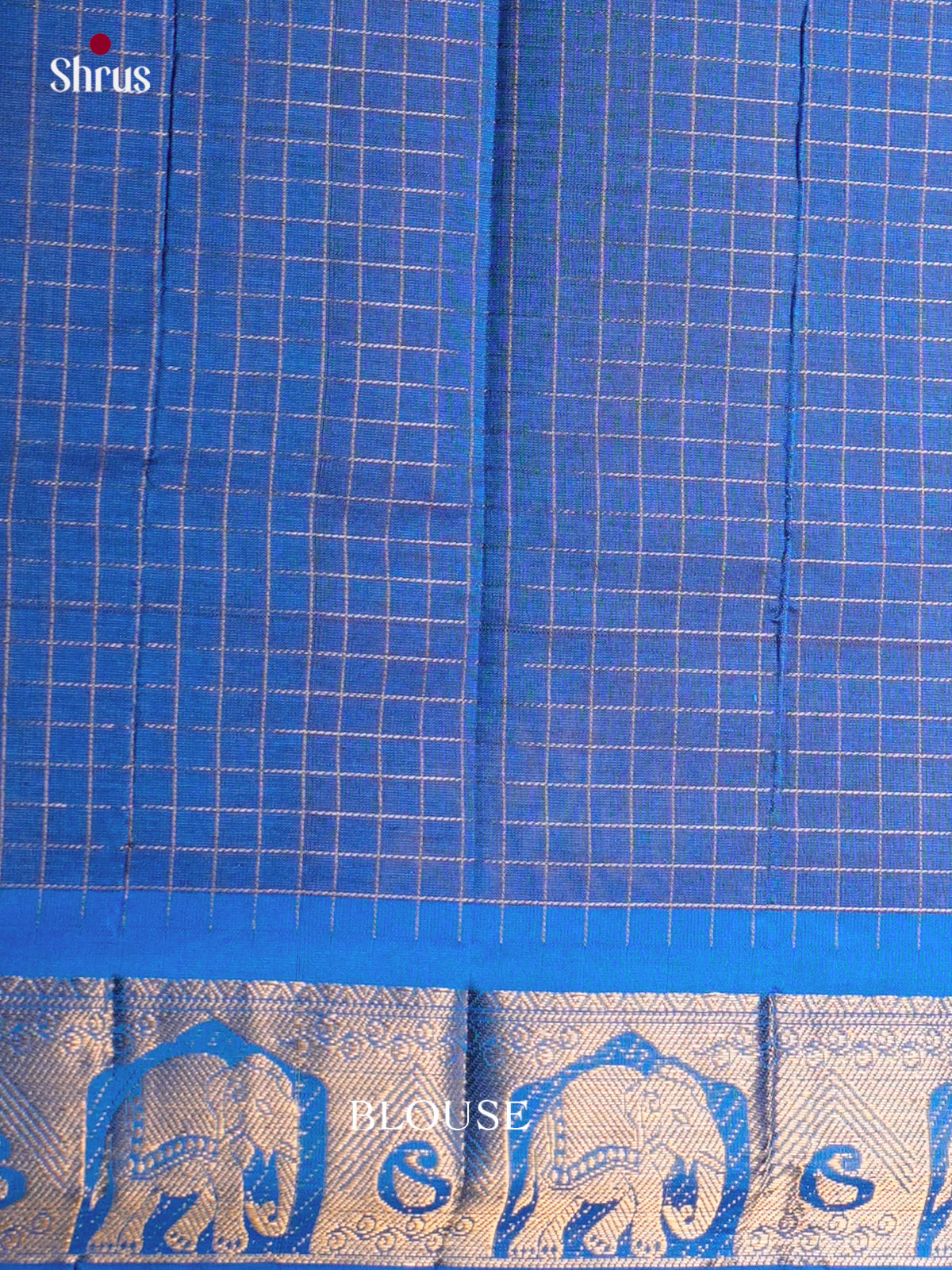 Buy Breezy Fawn Cotton Silk Saree With Intricate Checks & Buttas, Royal Blue Zaari Woven Border & Pallu