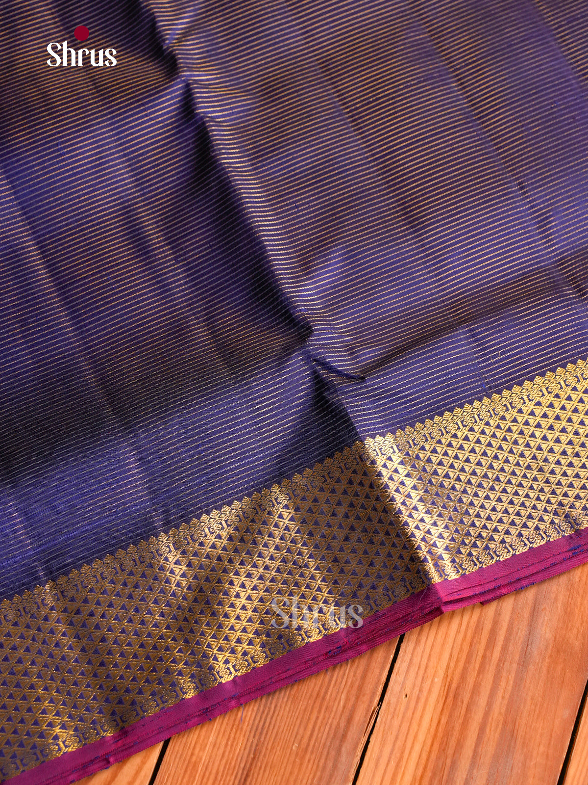 Gorgeous Navy Blue 9Yards Kanchipuram Sarees With Fine Stripes | Self Zari Border & Pallu