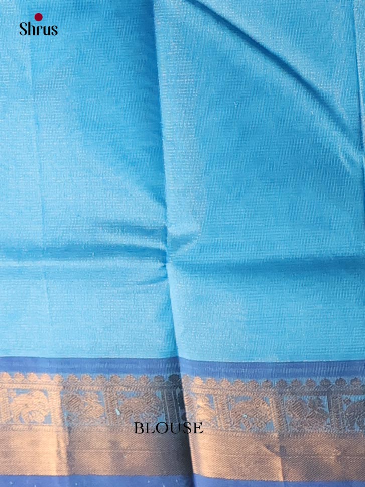 Graceful Sky Blue Cotton Silk Saree with Plain Body, Violet Zari Border & Traditional Chit Pallu 2