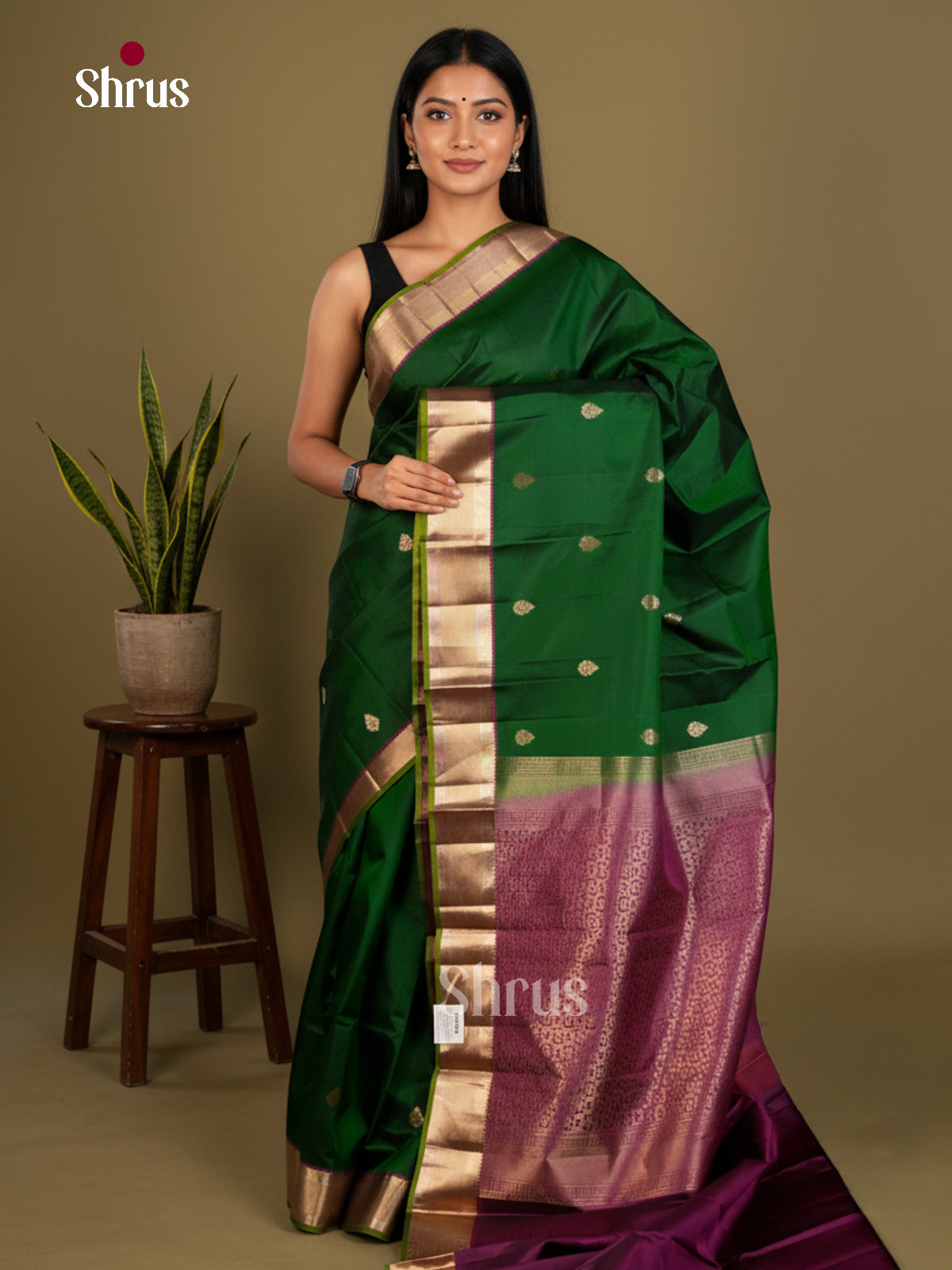 Buy Serene Green Kanchipuram Silk Saree Woven With Gold Buttas, Kaddi Zari Border & Brocade Pallu