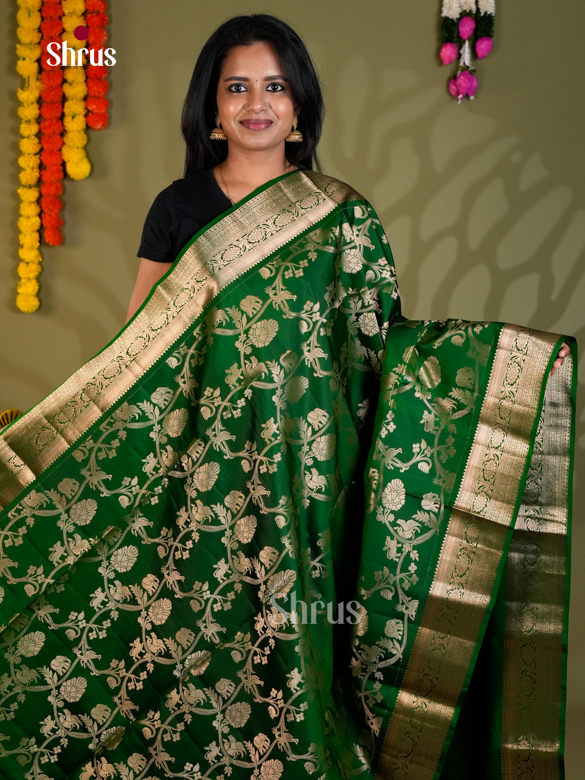 Buy Serene Green Pure Soft Silk Saree with Vanashigaram Woven Brocade Body & Zari Border