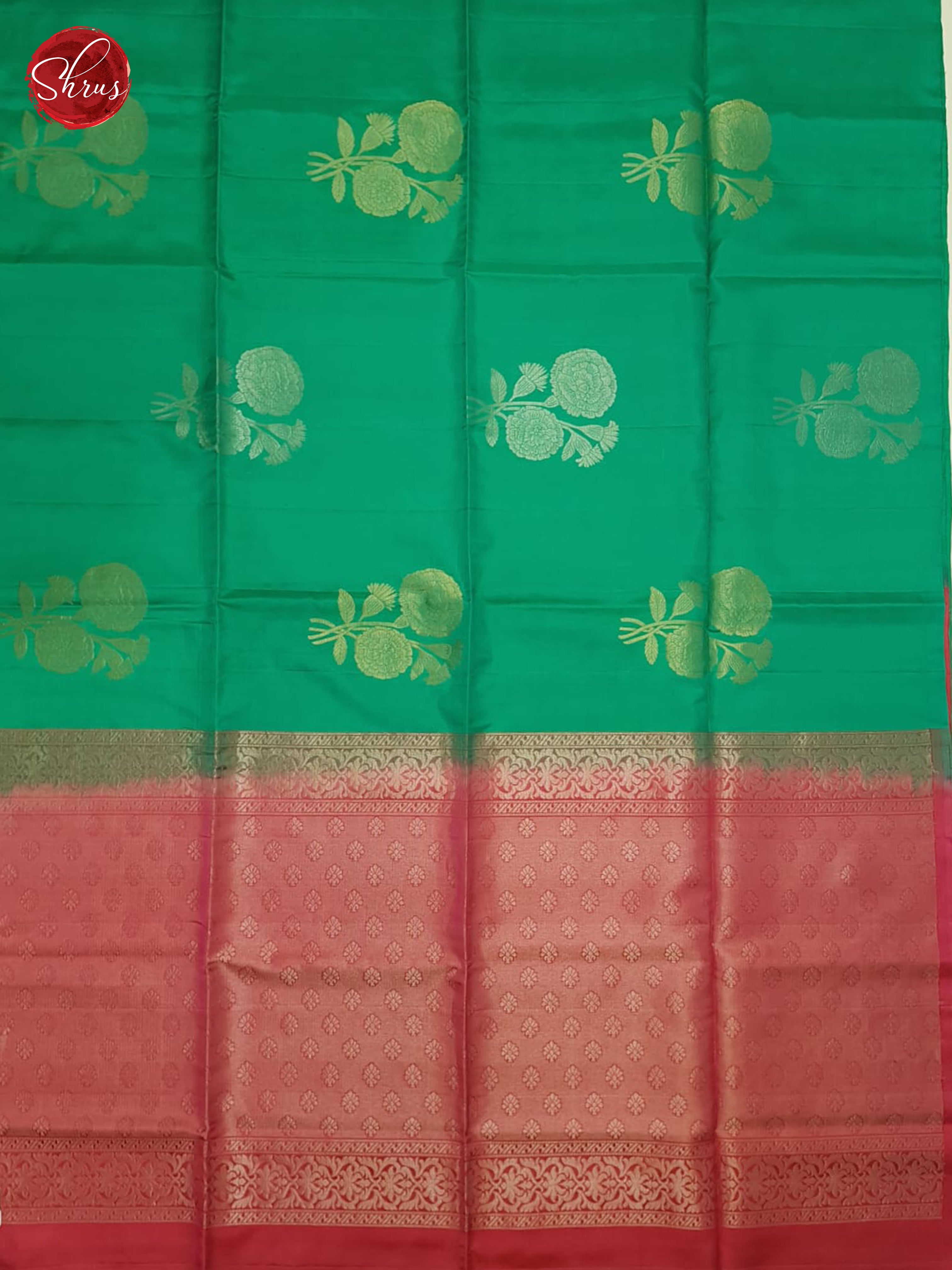 Luminescent Green Soft Silk Saree sWith Silver & Gold Zari Buttas & Pink Brocade Pallu