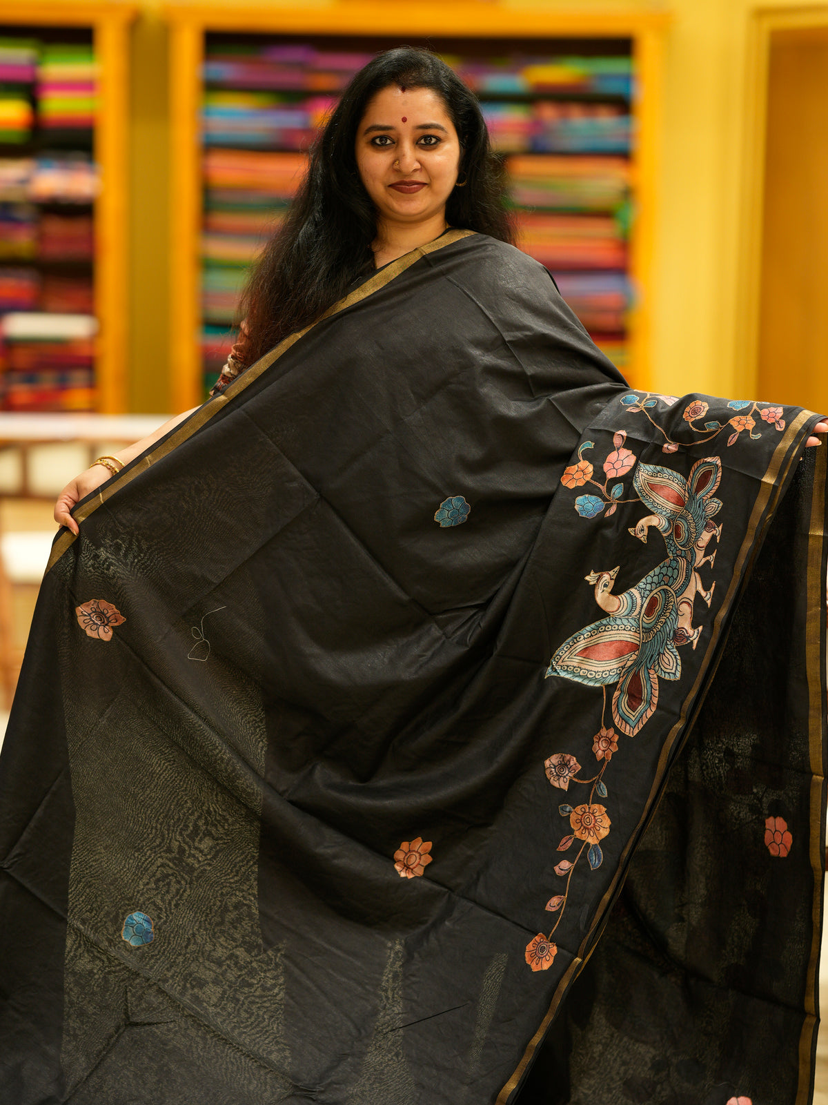 Kalamkari Applique Saree - EGS13150 - Shop on Shrus.com