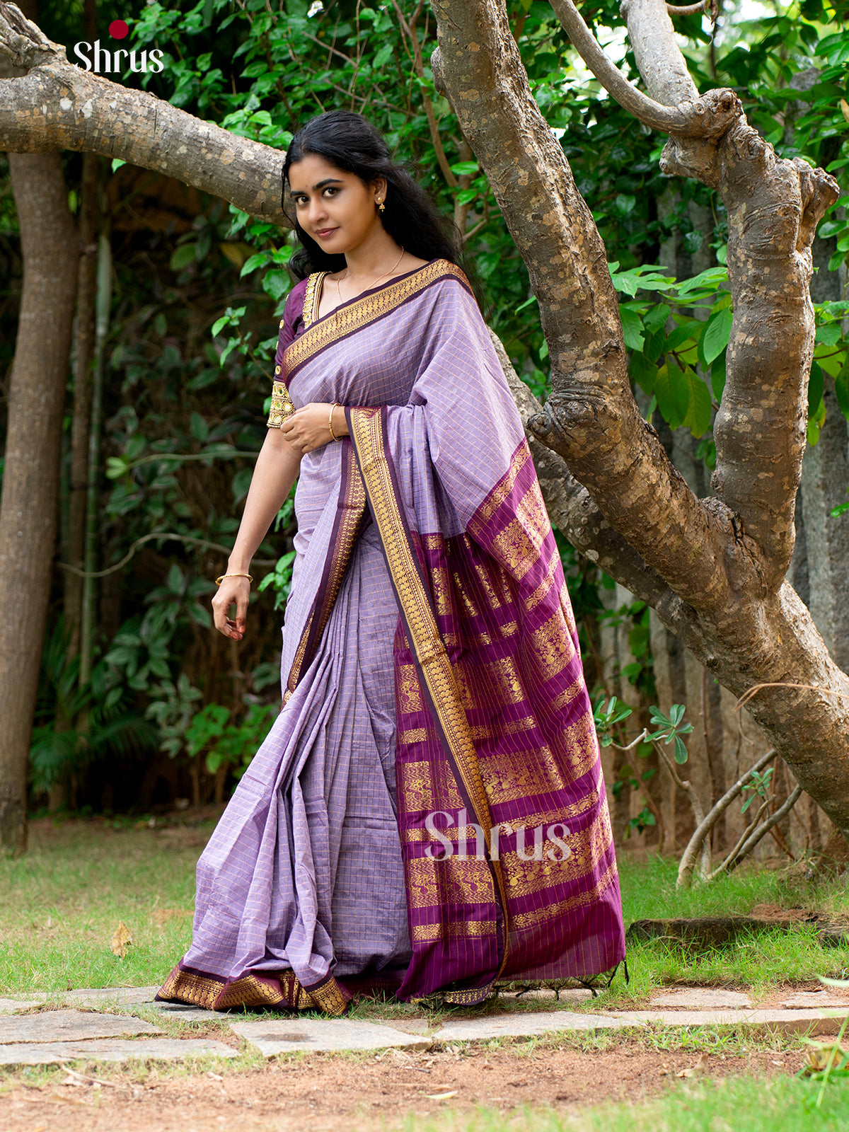 Light lavender & Purple - Kalyani Cotton Saree - Shop on Shrus.com