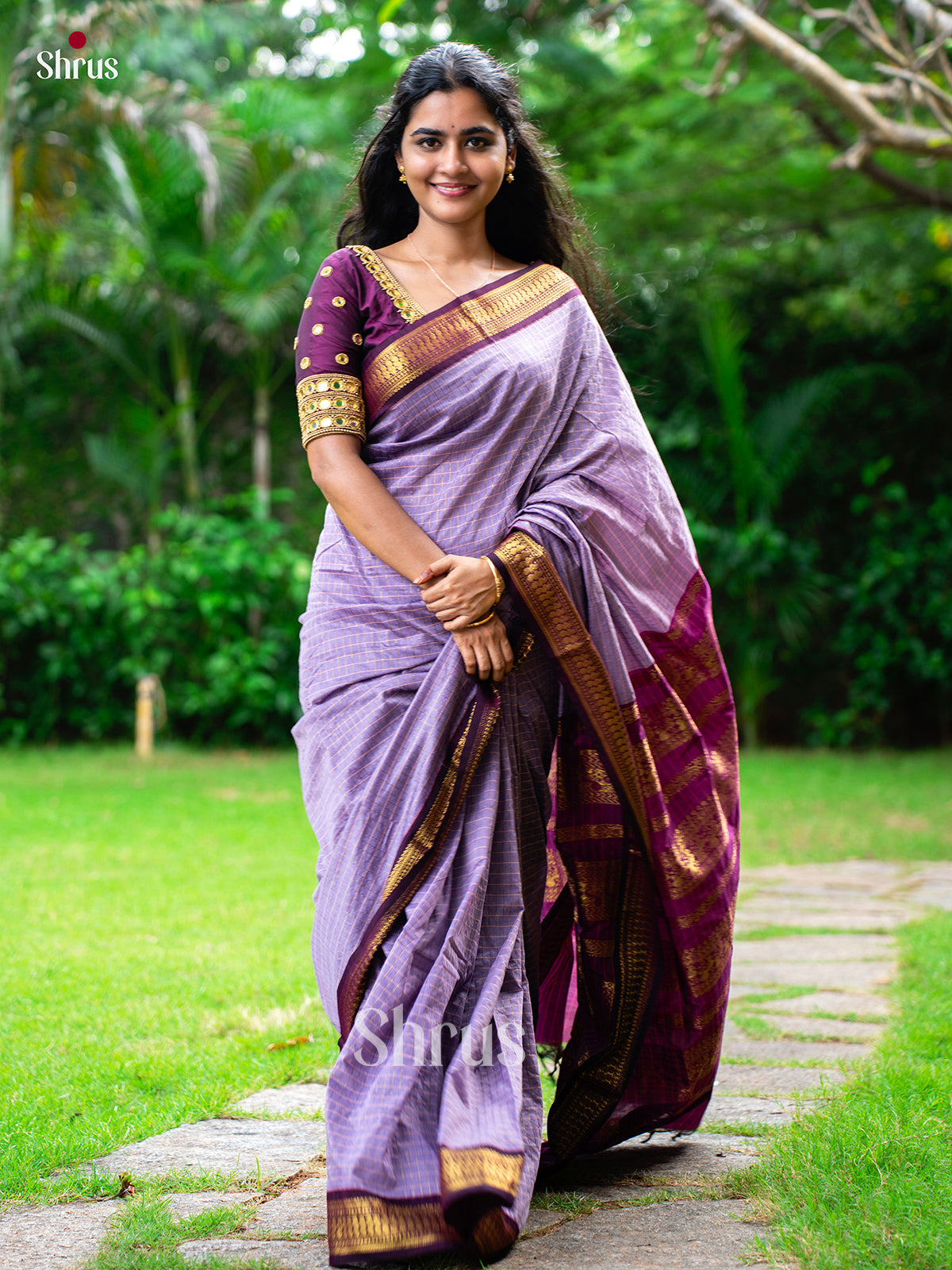 Light lavender & Purple - Kalyani Cotton Saree - Shop on Shrus.com