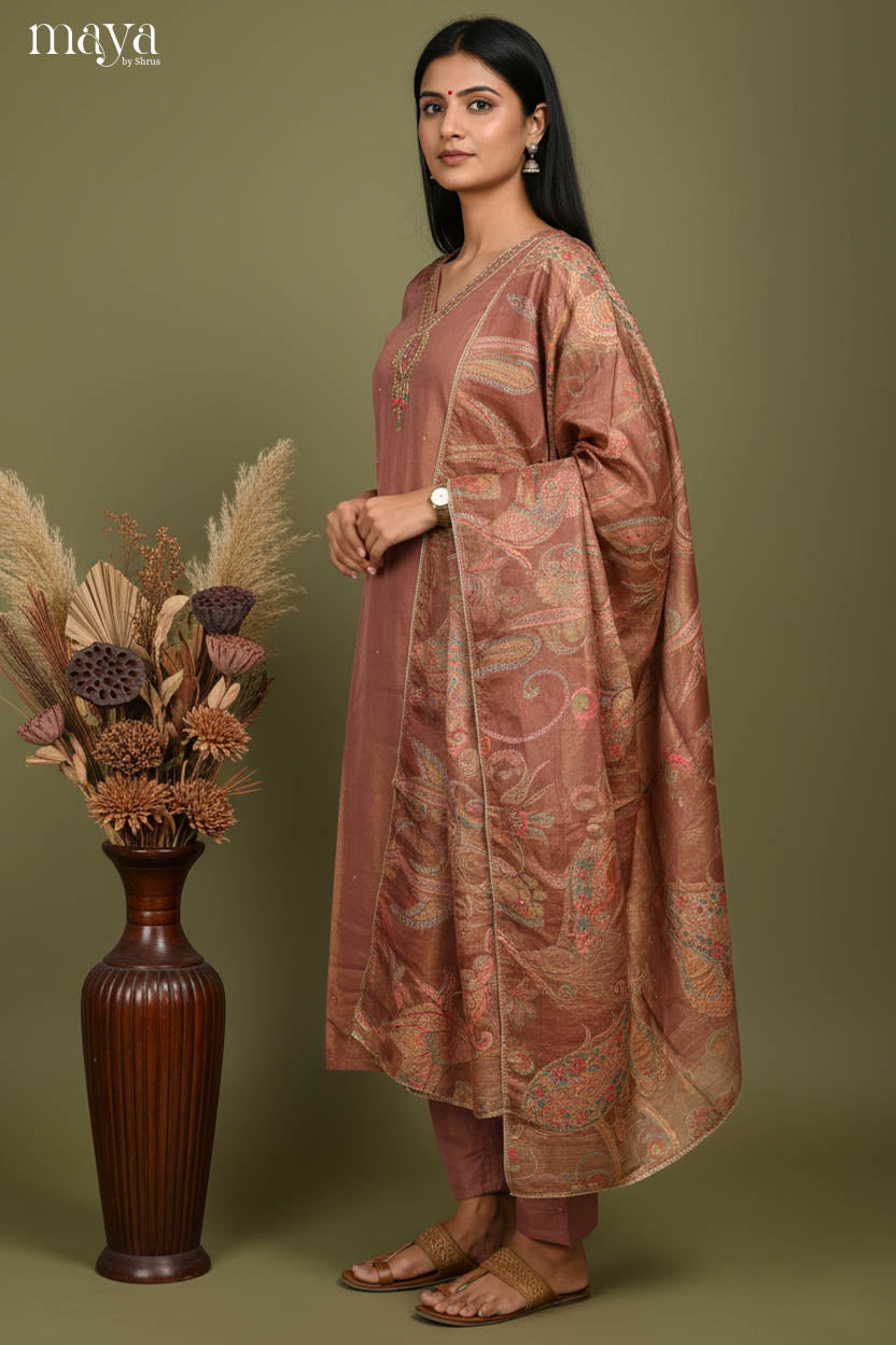 Brown - Party wear Readymade 3 Piece Salwar Suit
