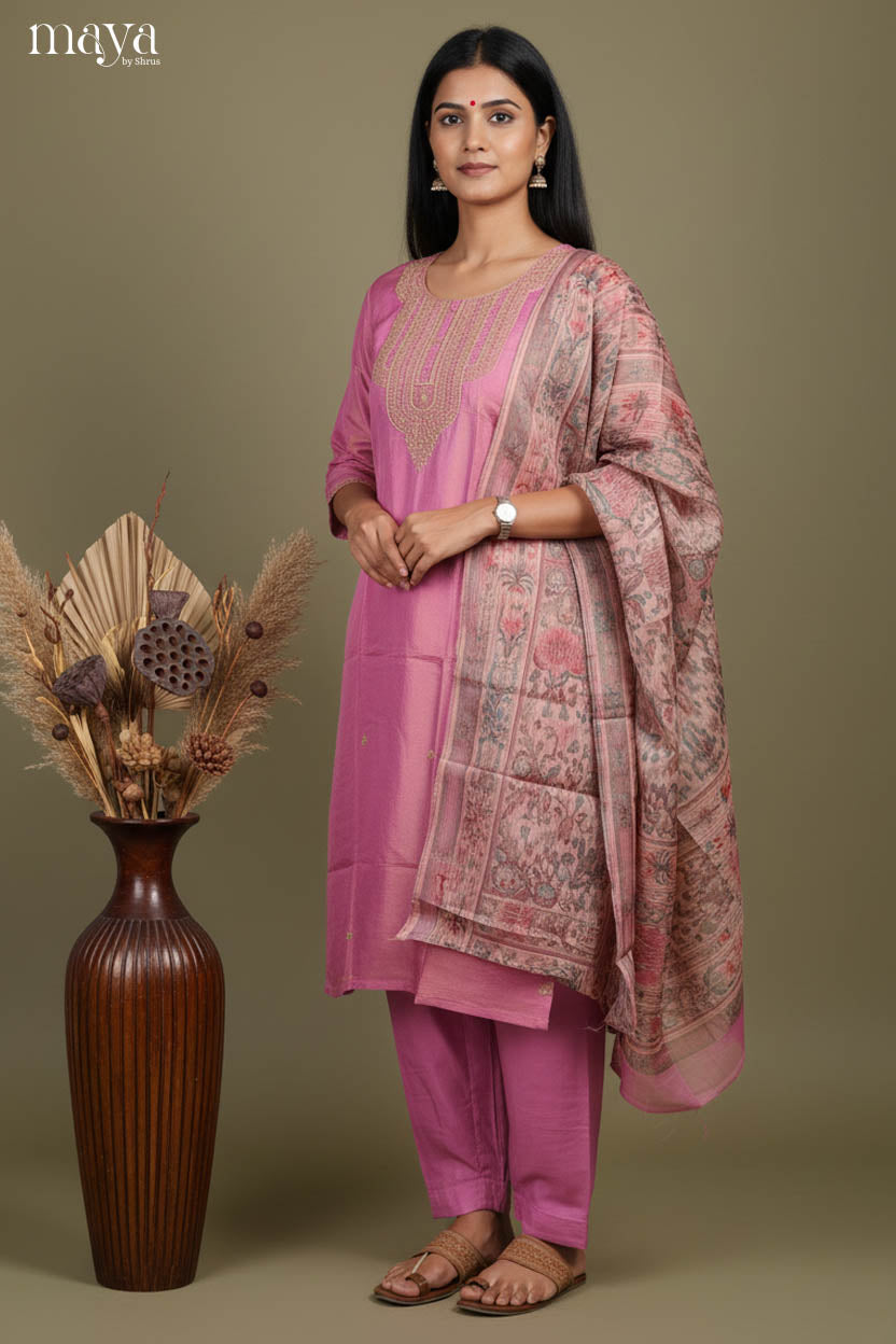 Onion Pink-Party Wear Readymade 3 Piece Salwar Suit