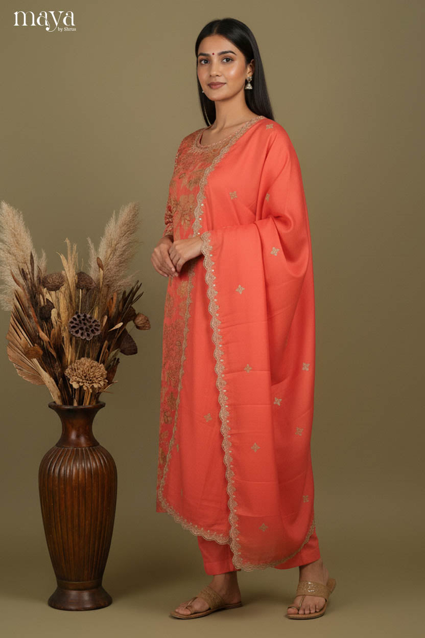 Orange - Party Wear Readymade 3 Piece Salwar Suit