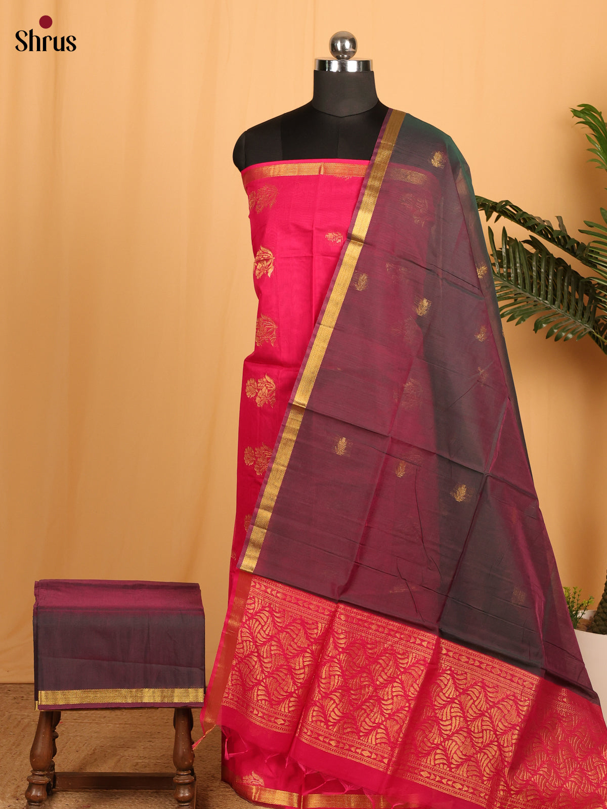 Pink & Grey - Semi silkcotton salwar - Shop on ShrusEternity.com