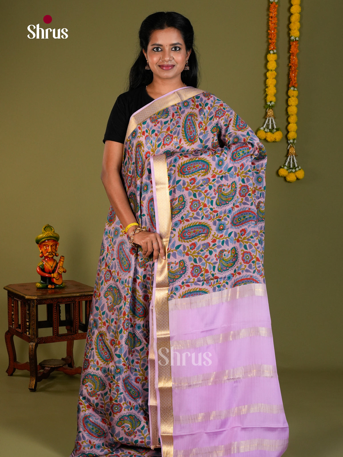 Buy Stunning Lavender Mysore Silk Saree with Paisley Inspired Patterns, Zari Border & Chit Pallu