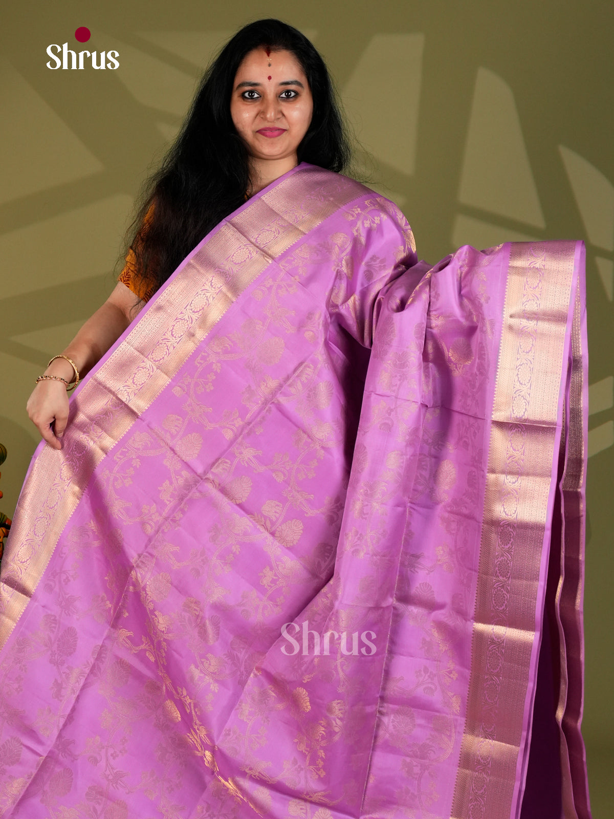 Buy Opulent Lavender Soft Silk Sarees with Gold Floral Nestling, Zari Border & Brocade pallu