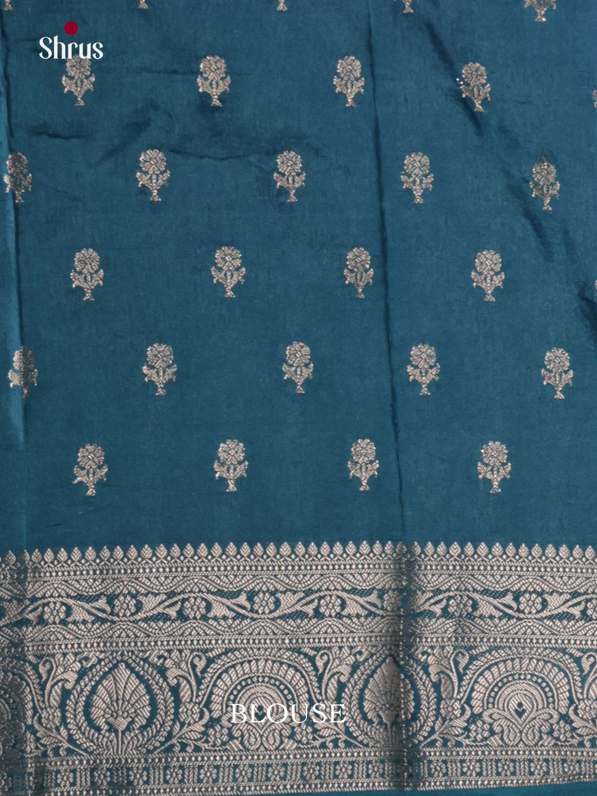 Buy Serene Light Blue Pure Cotton Silk Saree With Zari Floral Buttas & Teal Pallu