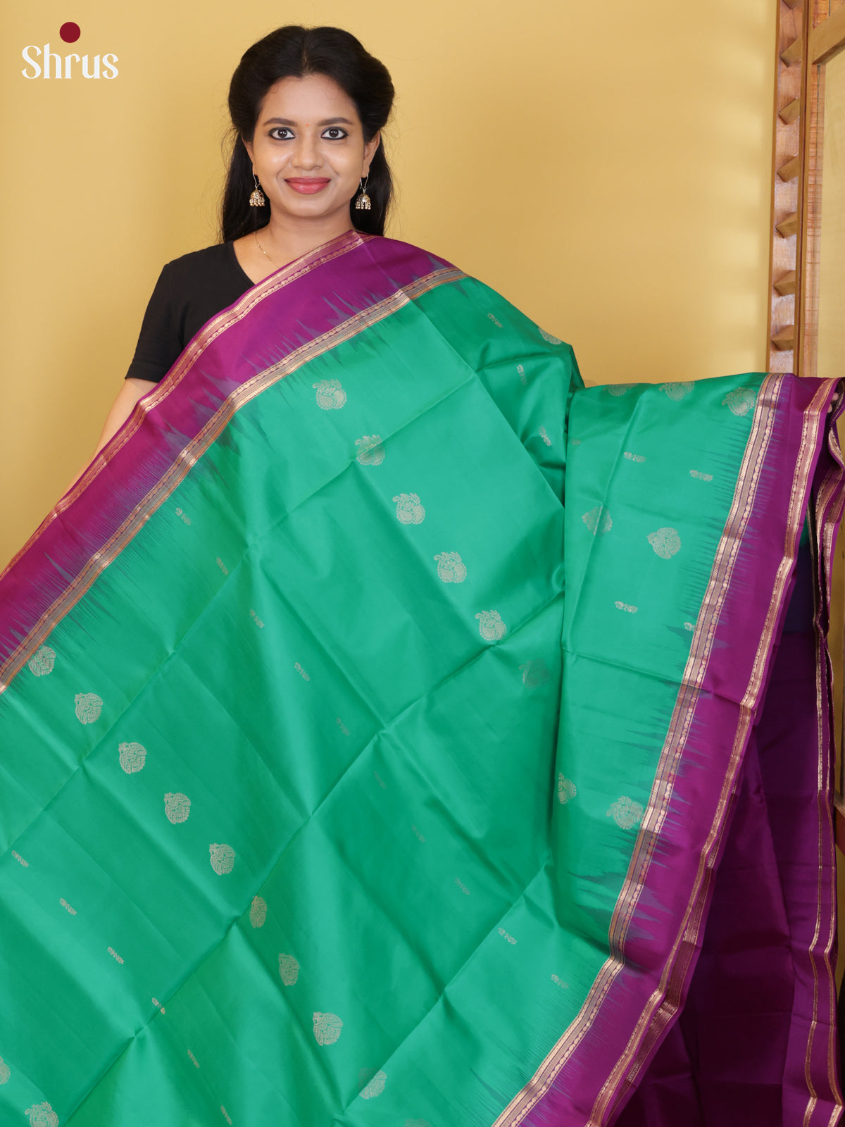 Buy Serene Light Green Pure Soft Silk Saree with Zari Motifs, Magenta Rettapet Border & Brocade Pallu