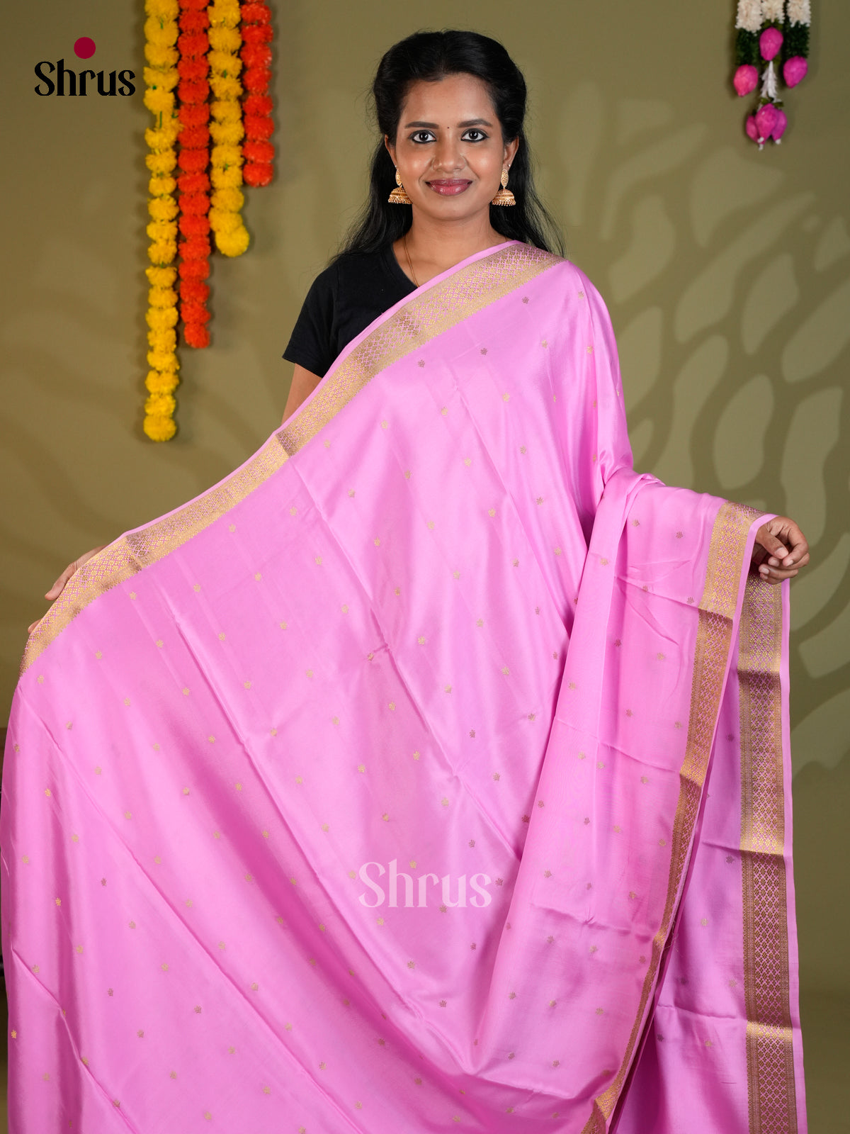 Buy Classy Lilac Mysore Silk Sarees with Golden Buttas, Small Zari Border & Striped Pallu