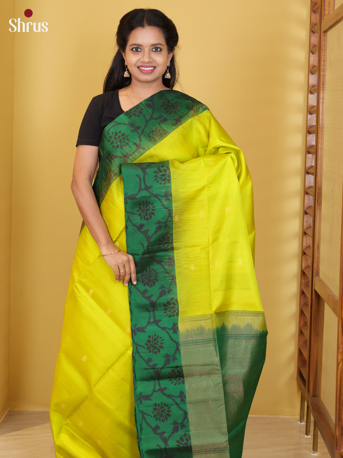 Buy Stunning Lime Green Soft Silk Saree with Floral Buttas & Green Ikkat Inspired Floral Vines Border