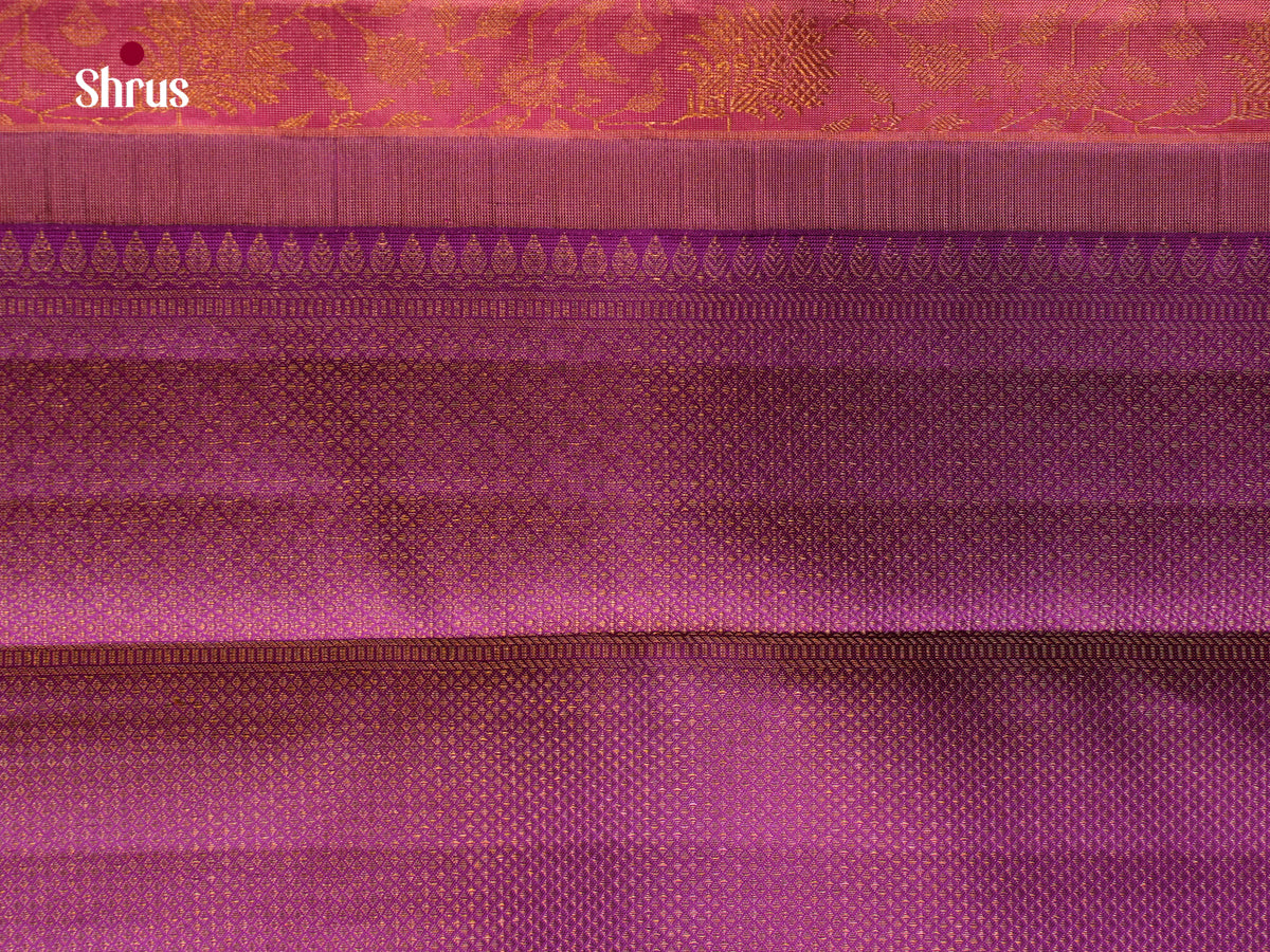 Lustrous Baby Pink Kanchipuram Saree With Floral Jacquard Pattern | Purple Dense Zari Woven Border