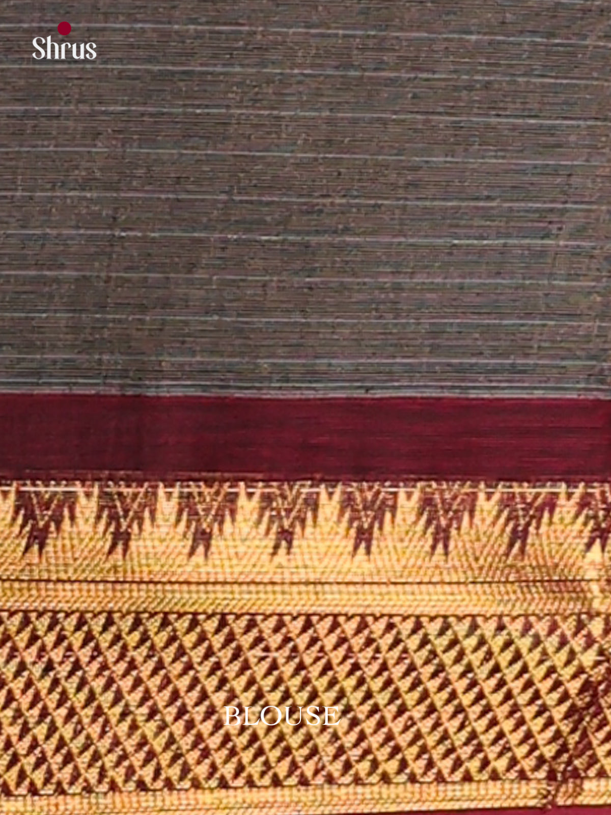 Lustrous Grey Chettinad Cotton Saree With Silver Checks & Maroon Temple Zari Border