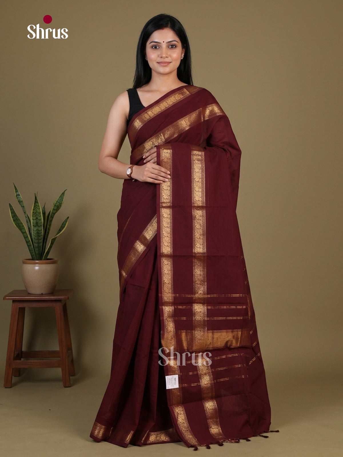 Luxurious Deep Maroon Chettinad Cotton Saree with Rettaipet Zari Border & Traditional Pallu