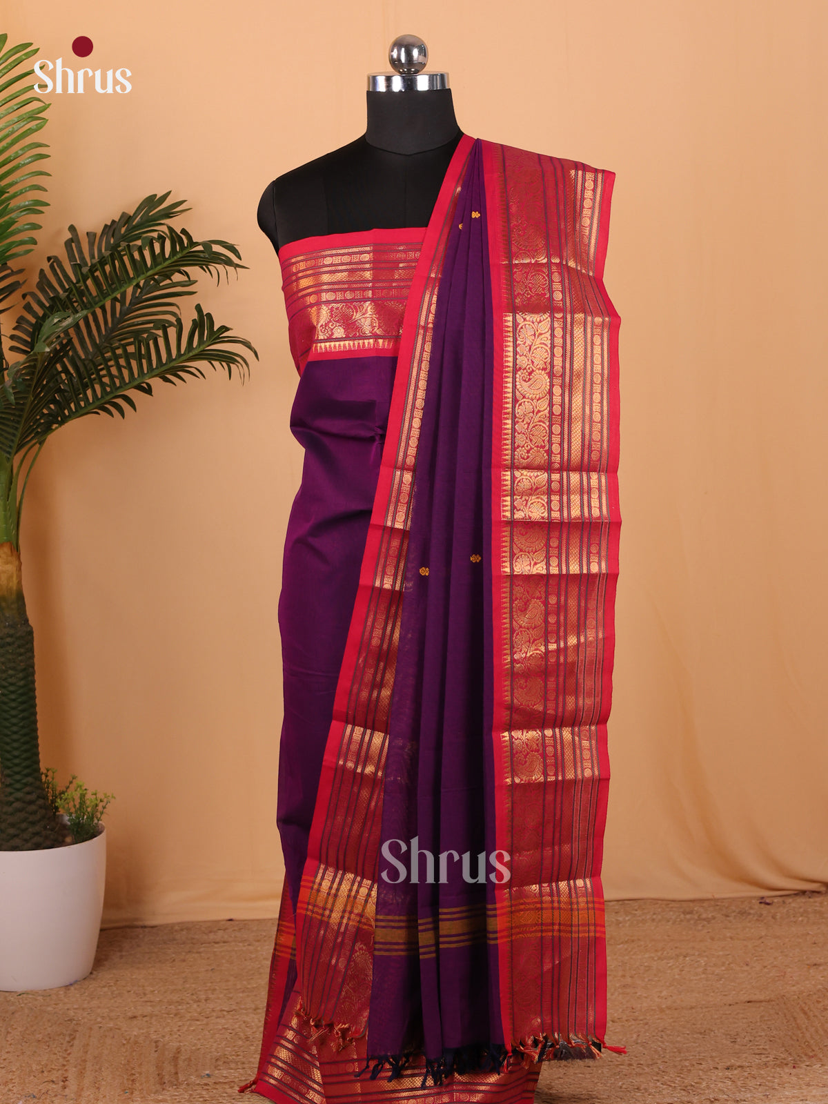 Chettinad Top & Dupatta Combo Violet & Red - MCL18025 - Shop on Shrus.com