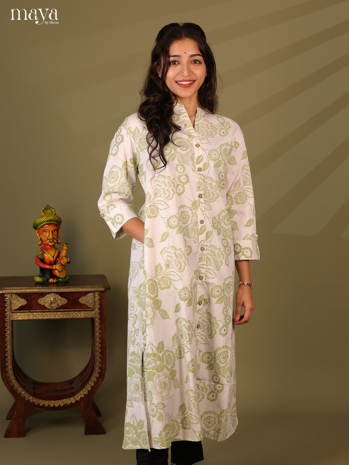 Floral Printed White Cotton Kurti - Shop on Shrus.com