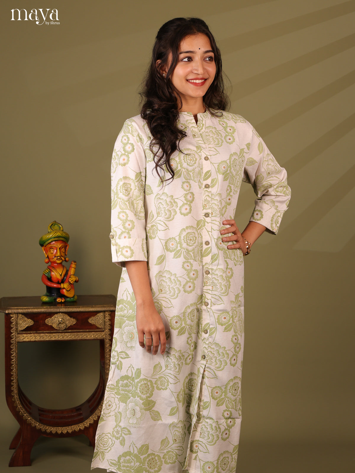 Floral Printed White Cotton Kurti - Shop on Shrus.com