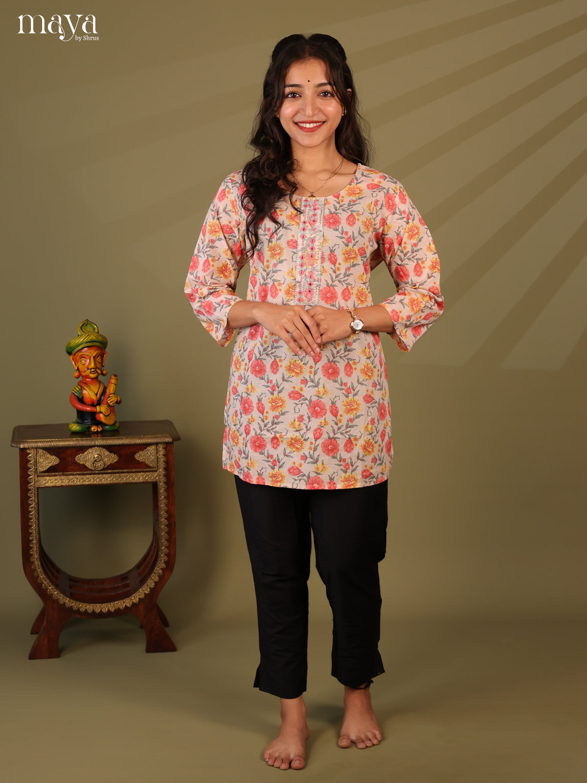 Floral Printed Mauve Cotton Short Kurti - Shop on Shrus.com