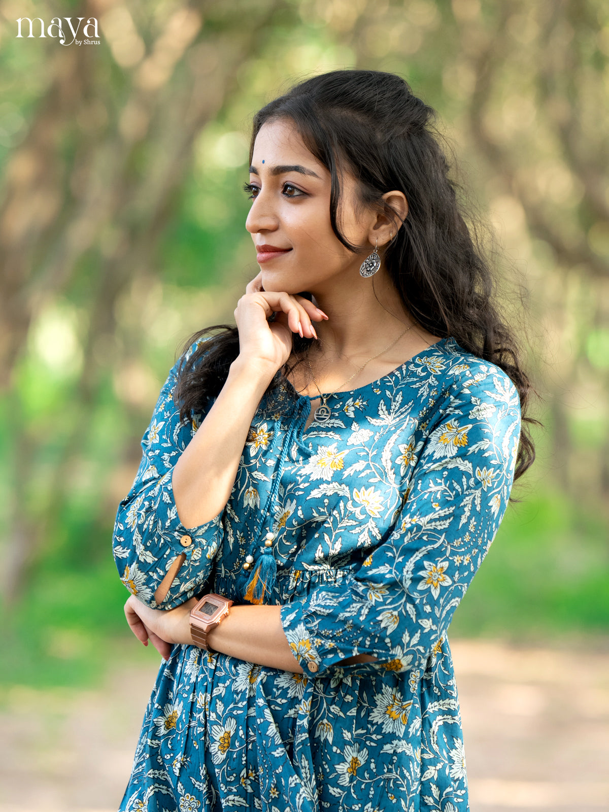 Floral Printed Blue Cotton Short Kurti - Shop on Shrus.com