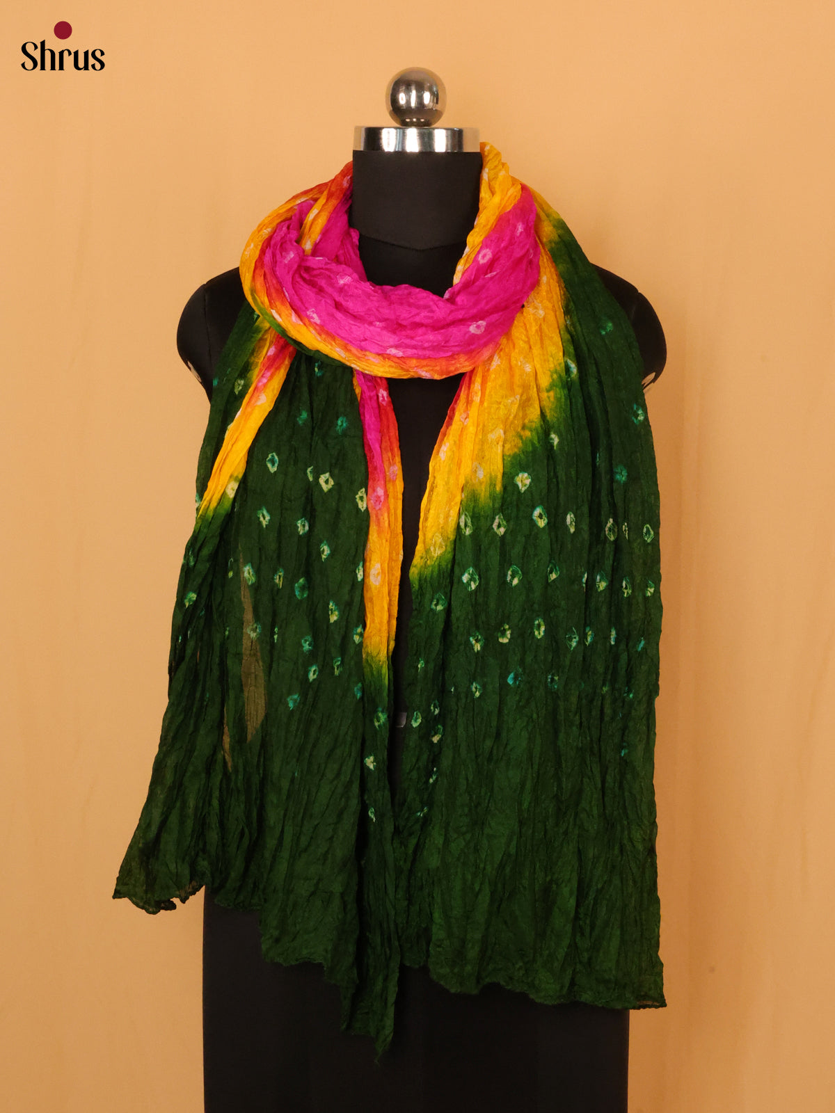 Green with Pink Bandhani Synthetic Dupatta - Shop on Shrus.com