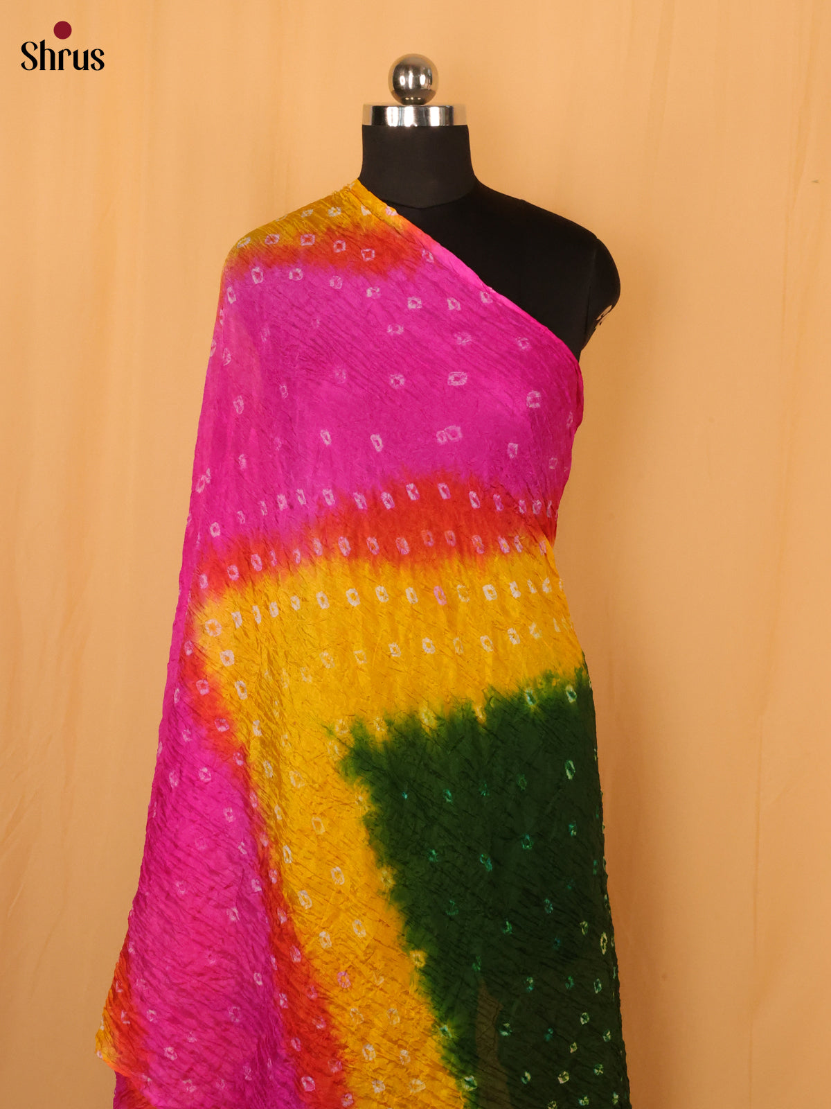 Green with Pink Bandhani Synthetic Dupatta - Shop on Shrus.com