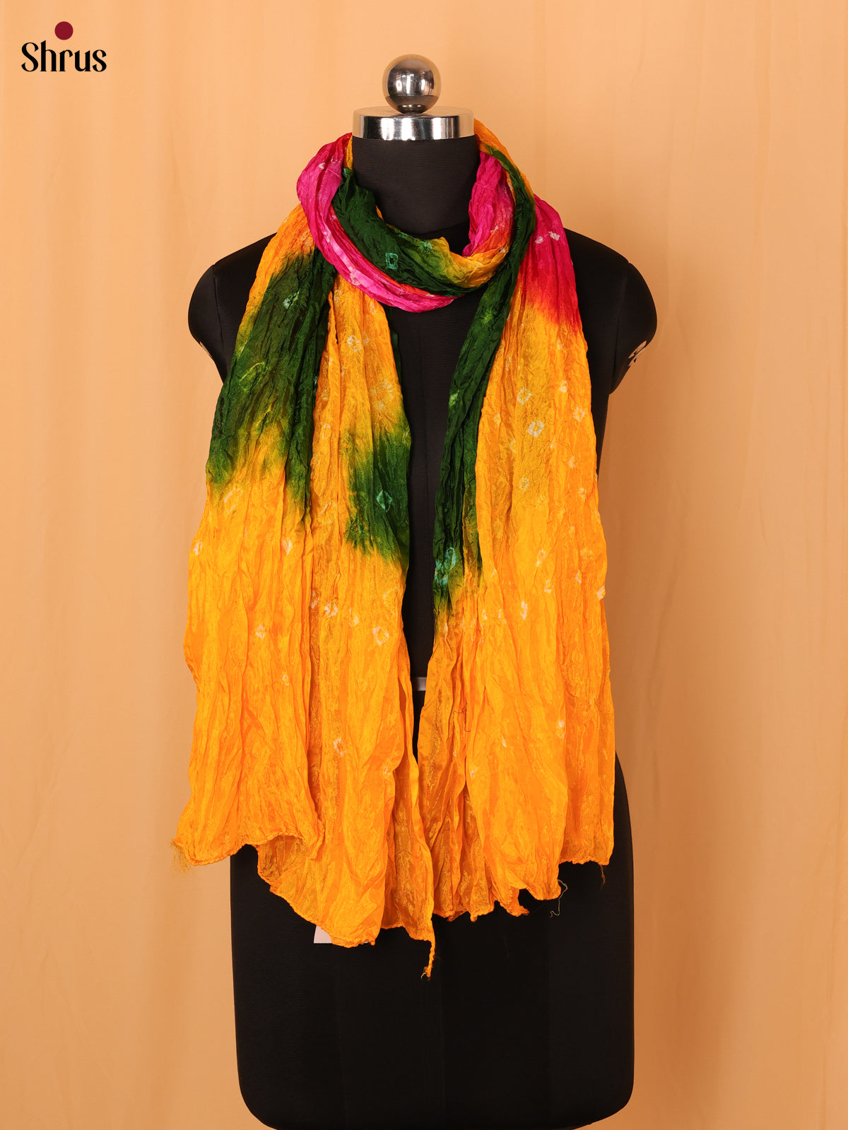 Yellow With Pink Bandhani Synthetic Dupatta - Shop on Shrus.com