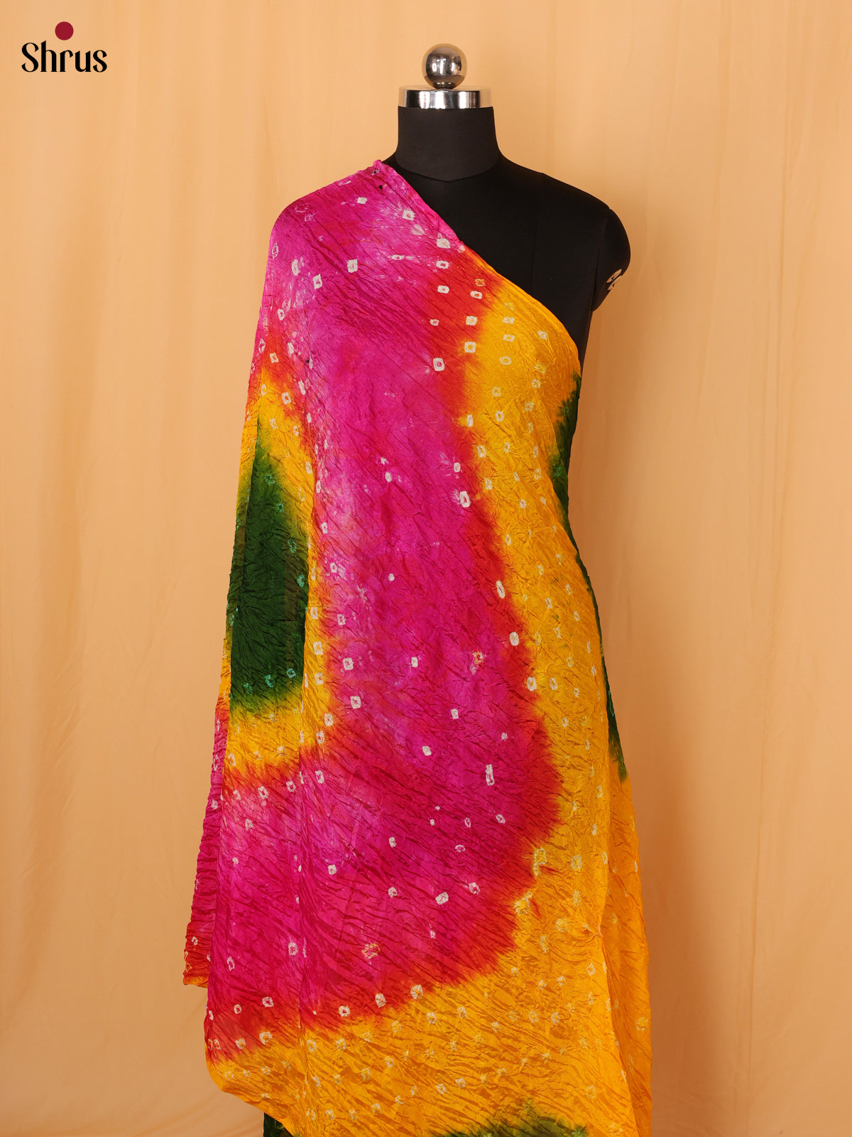 Yellow With Pink Bandhani Synthetic Dupatta - Shop on Shrus.com