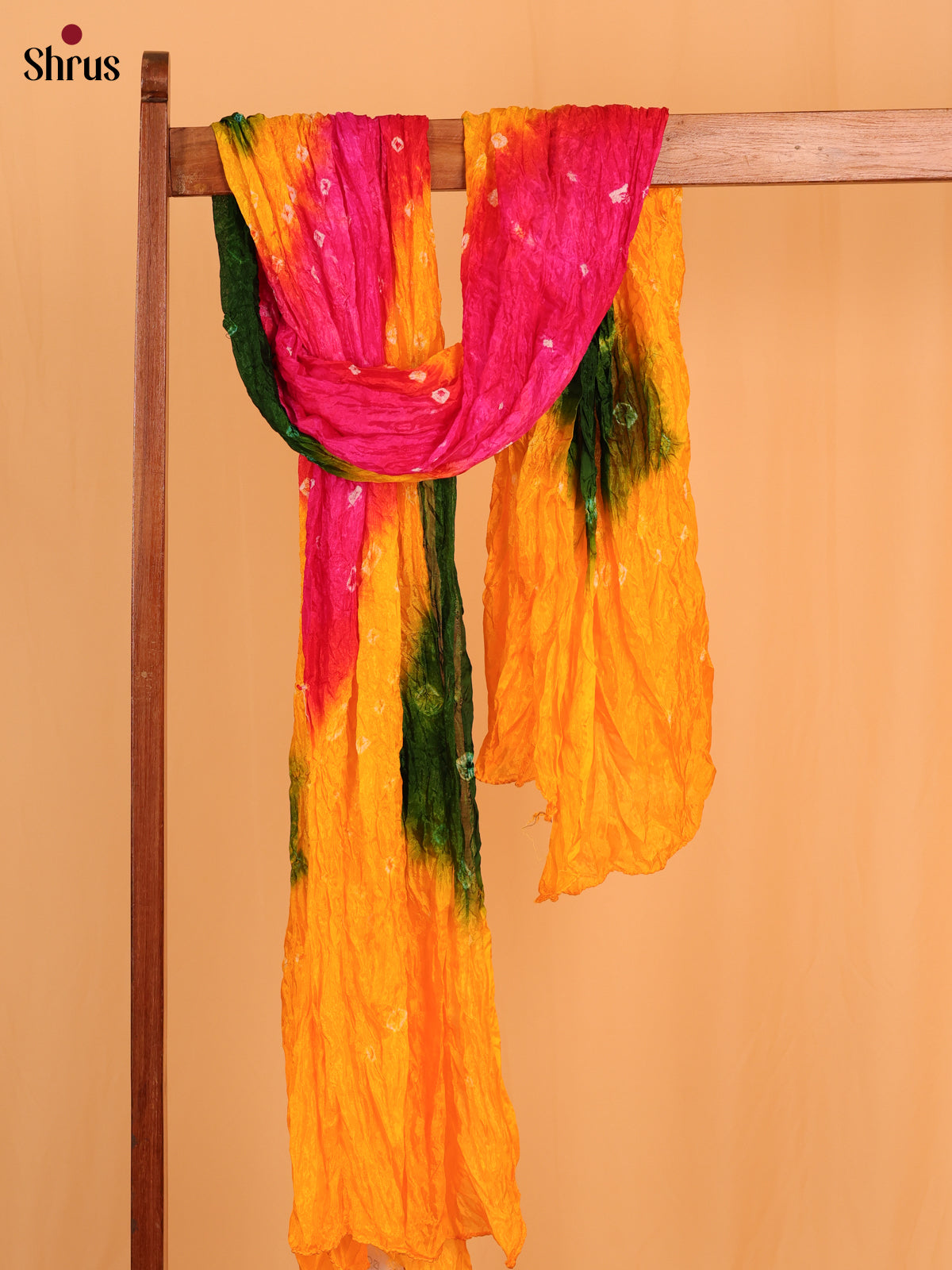 Yellow With Pink Bandhani Synthetic Dupatta - Shop on Shrus.com