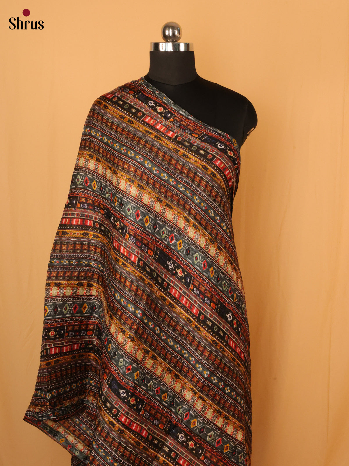 Black With Blue Geometric Cotton Mix Duptata - Shop on Shrus.com